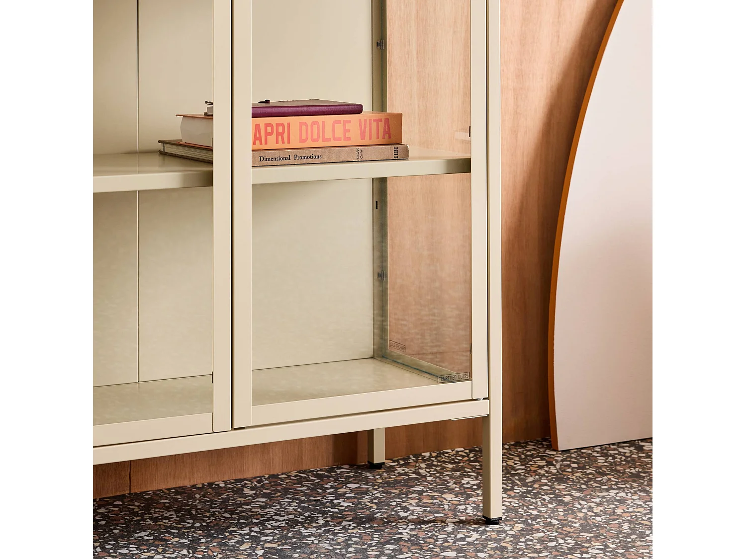 Buffet. vaisselier acier et verre trempé 2 portes 180cm beige - Arkansas