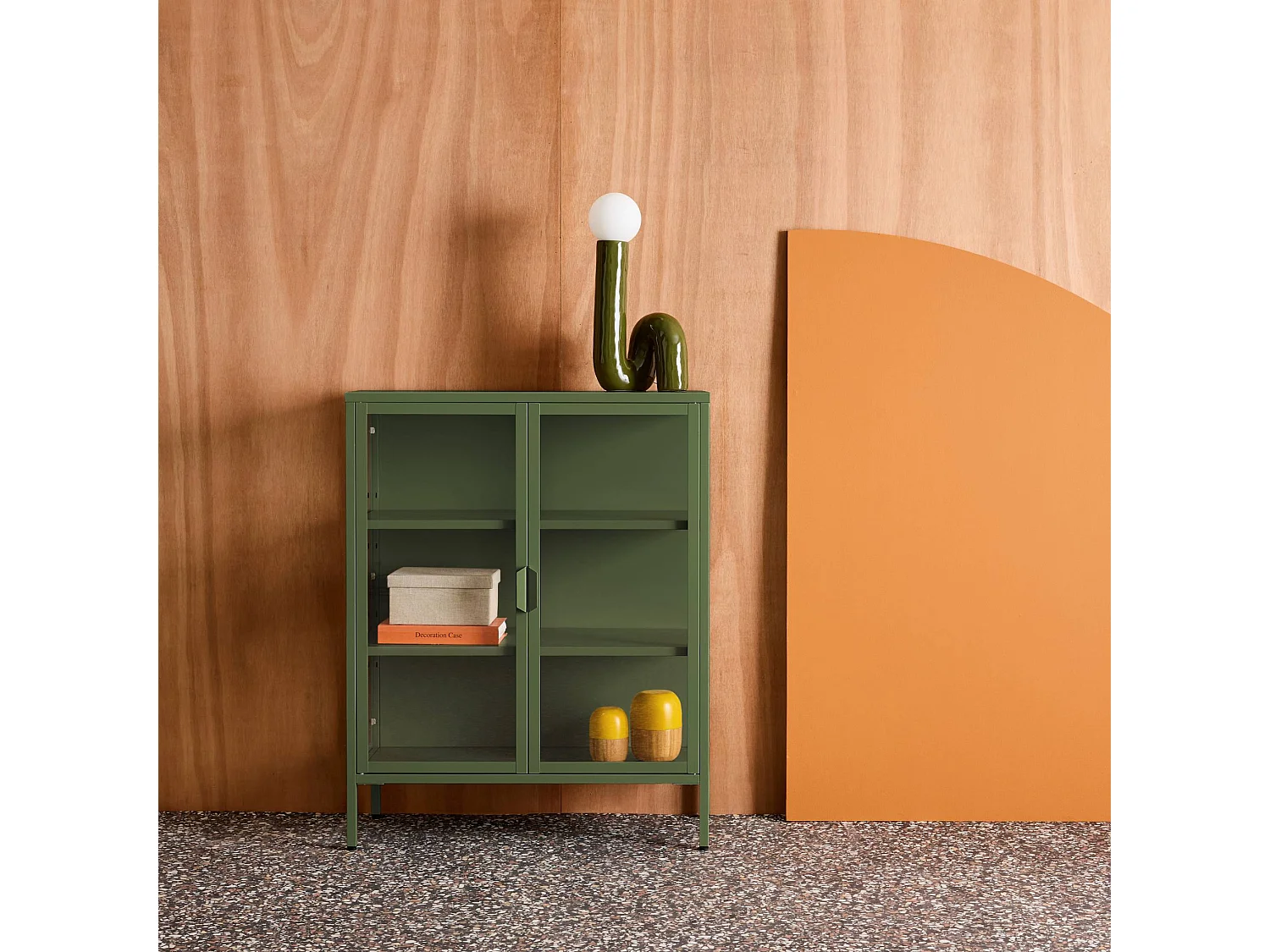 Vitrina de acero y vidrio templado de 2 puertas, 102cm verde