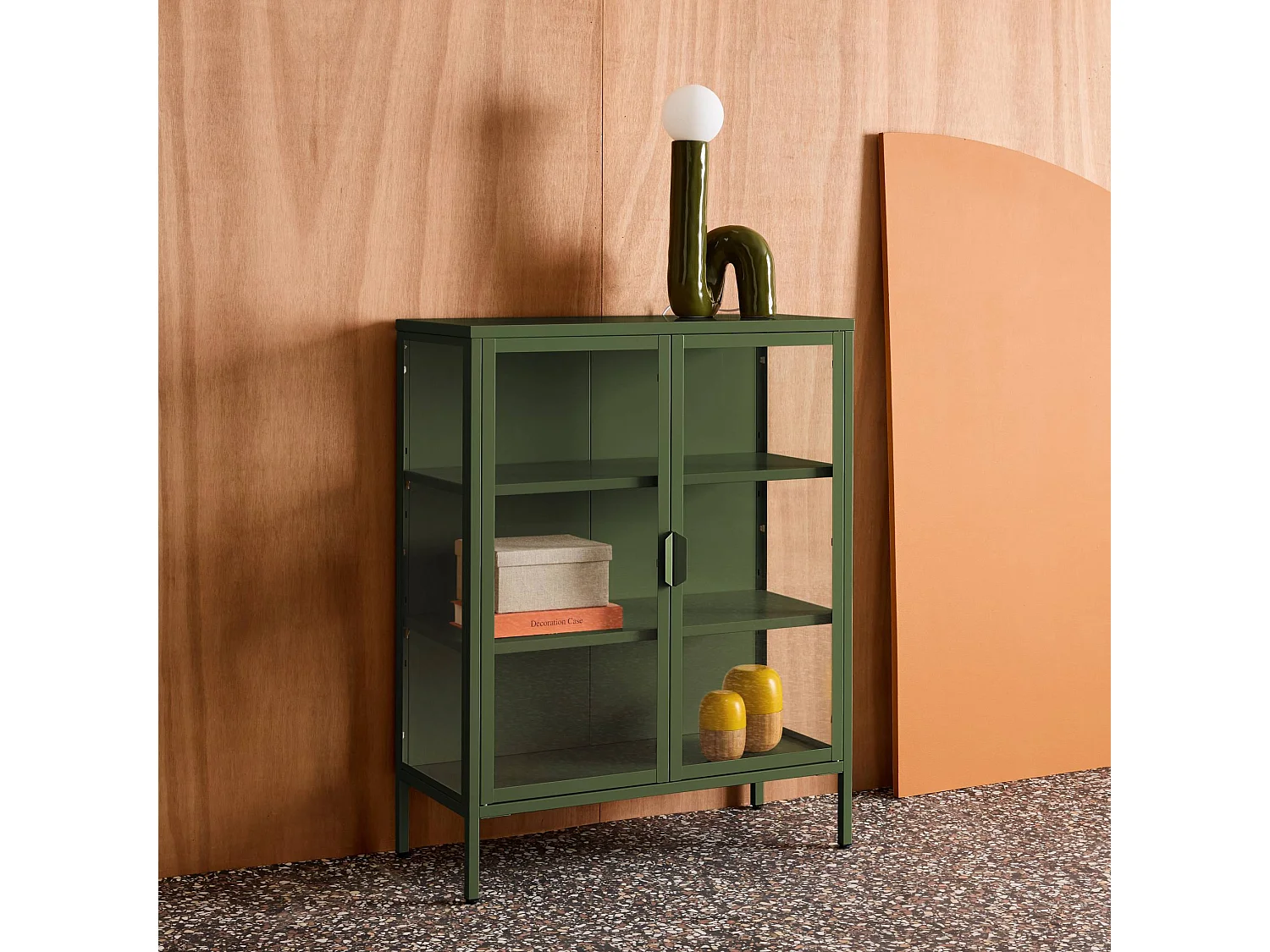 Vitrina de acero y vidrio templado de 2 puertas, 102cm verde