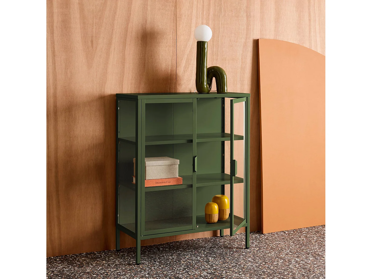 Vitrina de acero y vidrio templado de 2 puertas, 102cm verde