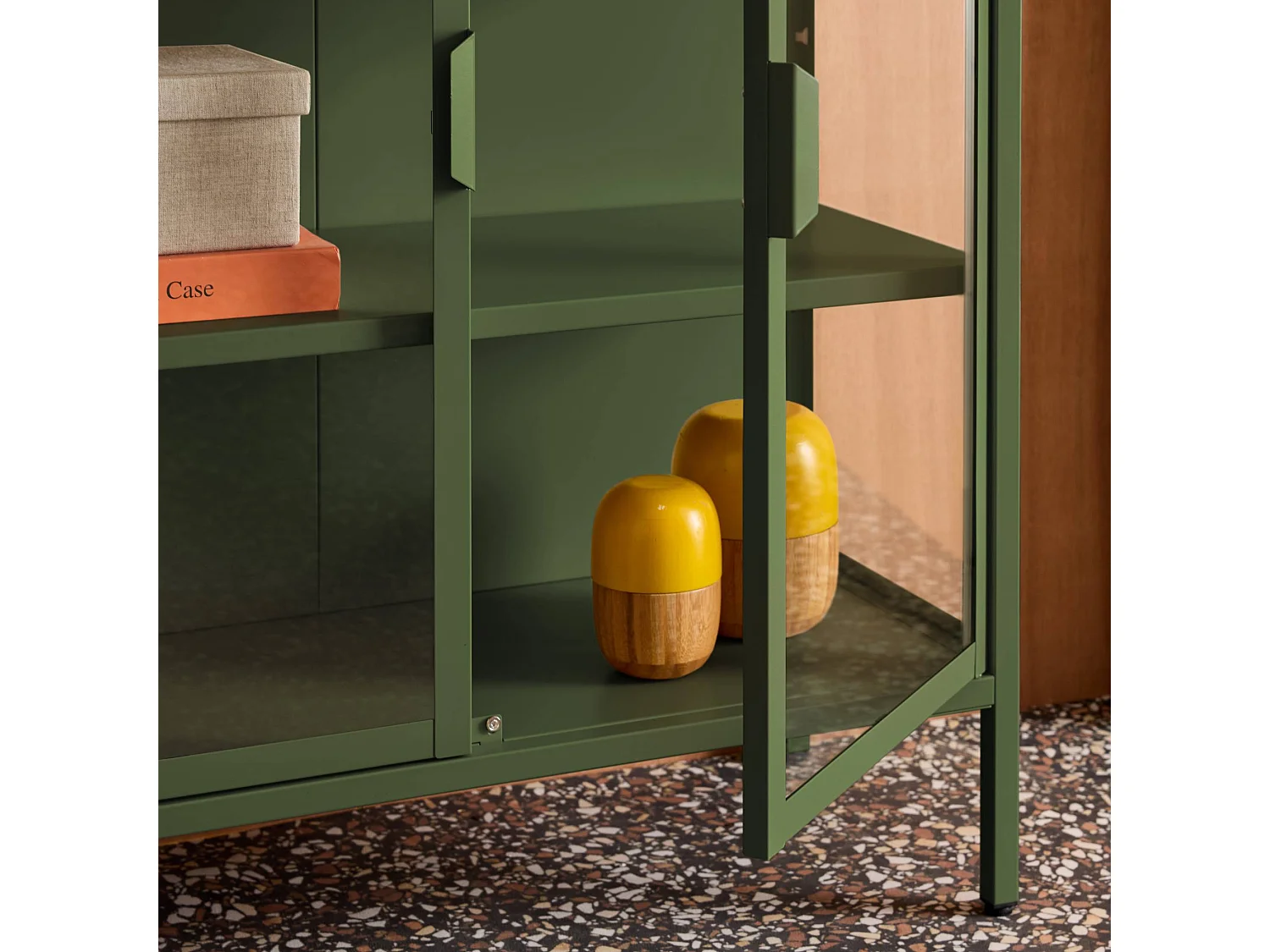 Vitrina de acero y vidrio templado de 2 puertas, 102cm verde