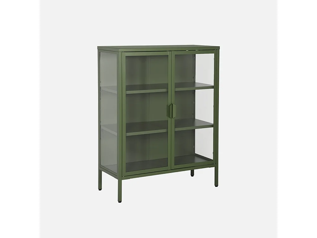 Vitrina de acero y vidrio templado de 2 puertas, 80cm verde