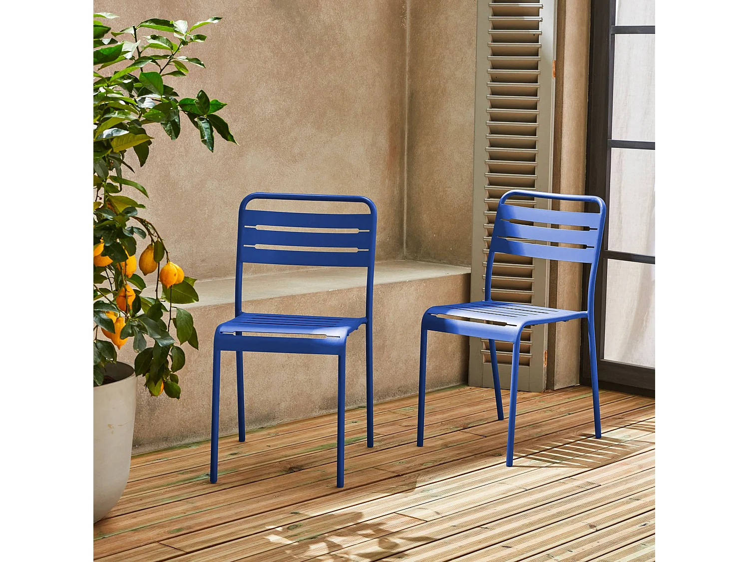 set 2 sedie da giardino bistrot in acciaio, blu elettrico