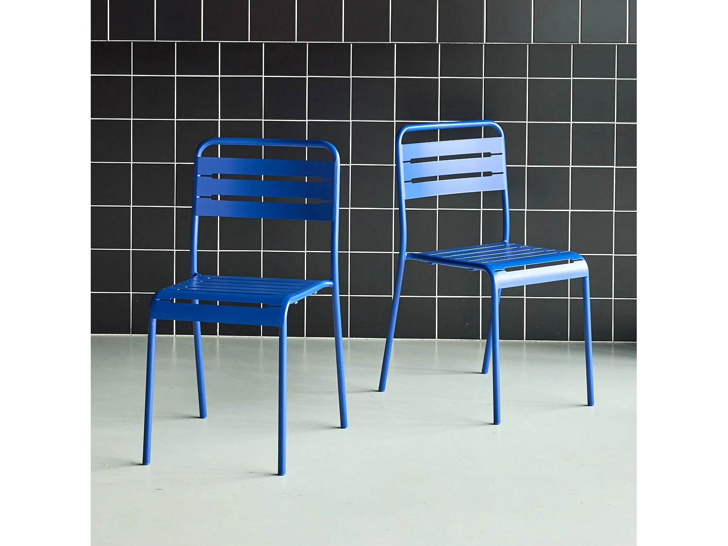 set 2 sedie da giardino bistrot in acciaio, blu elettrico