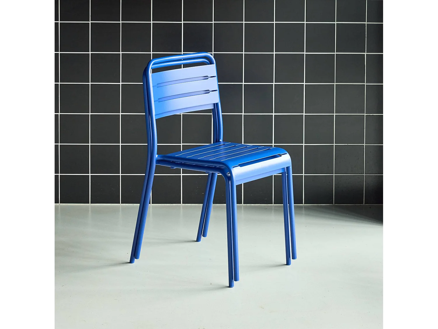 set 2 sedie da giardino bistrot in acciaio, blu elettrico