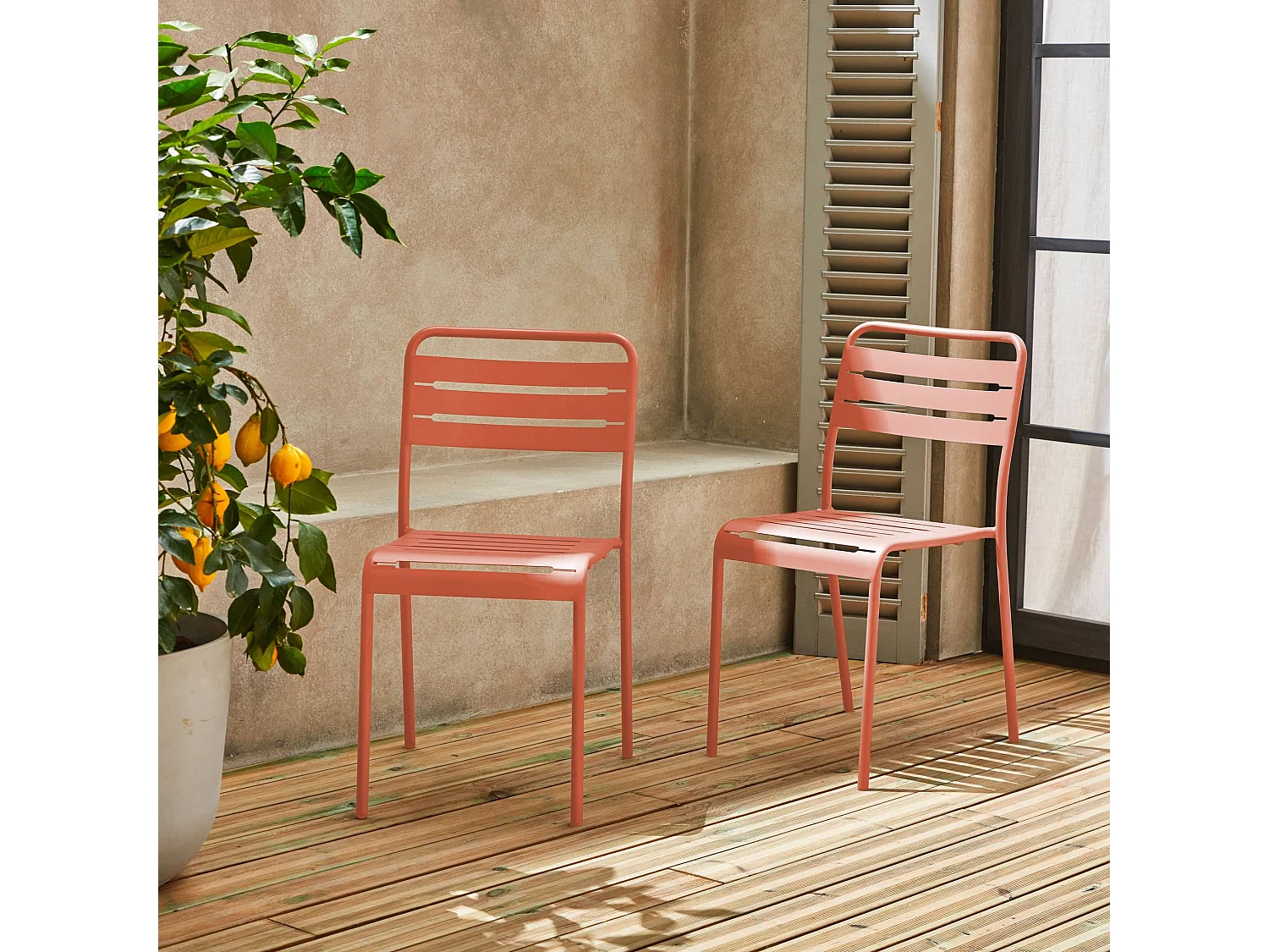 set 2 sedie da giardino bistrot in acciaio, rosa tostato