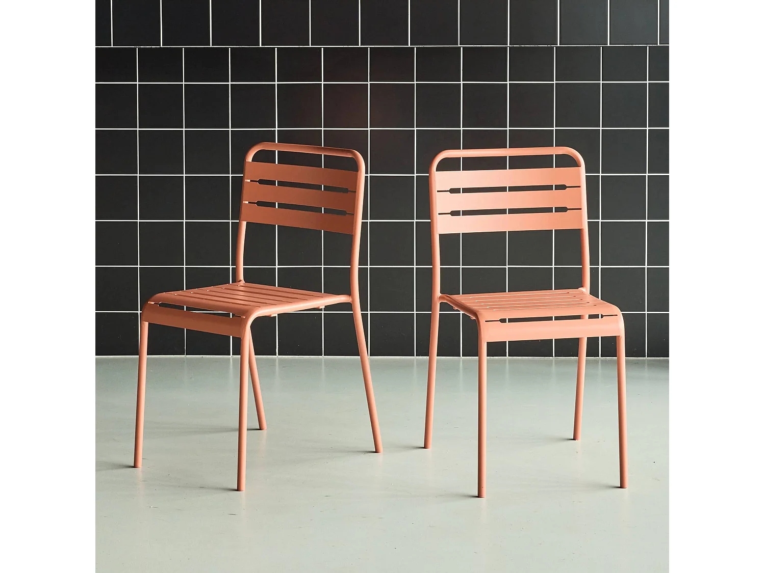 set 2 sedie da giardino bistrot in acciaio, rosa tostato
