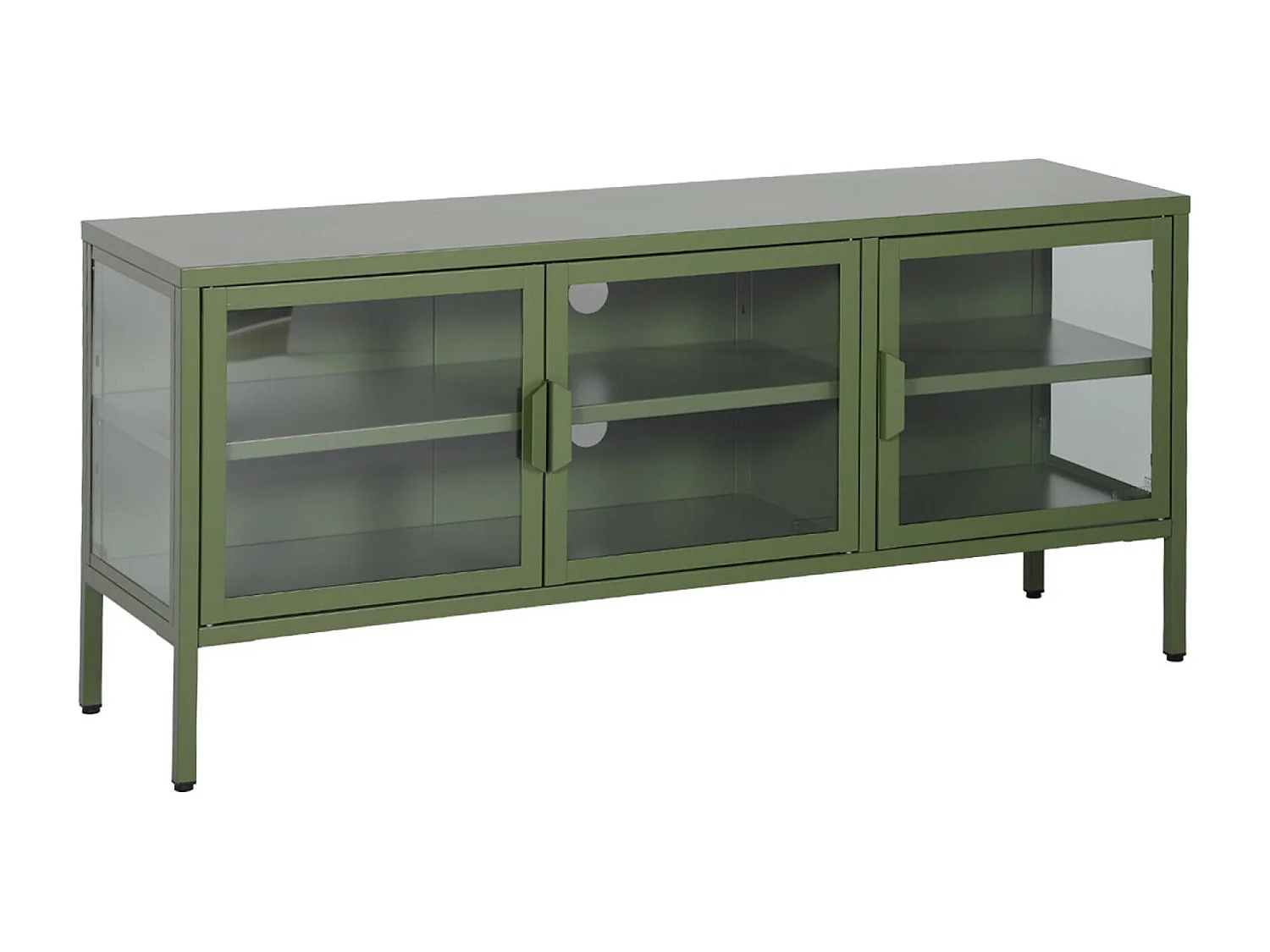 Meuble TV industriel métal et verre trempé 3 portes 120cm vert - Arkansas