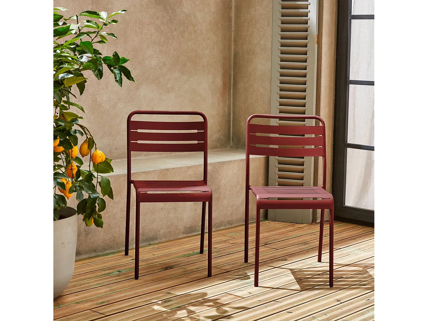 set 2 sedie da giardino bistrot in acciaio, terra di siena