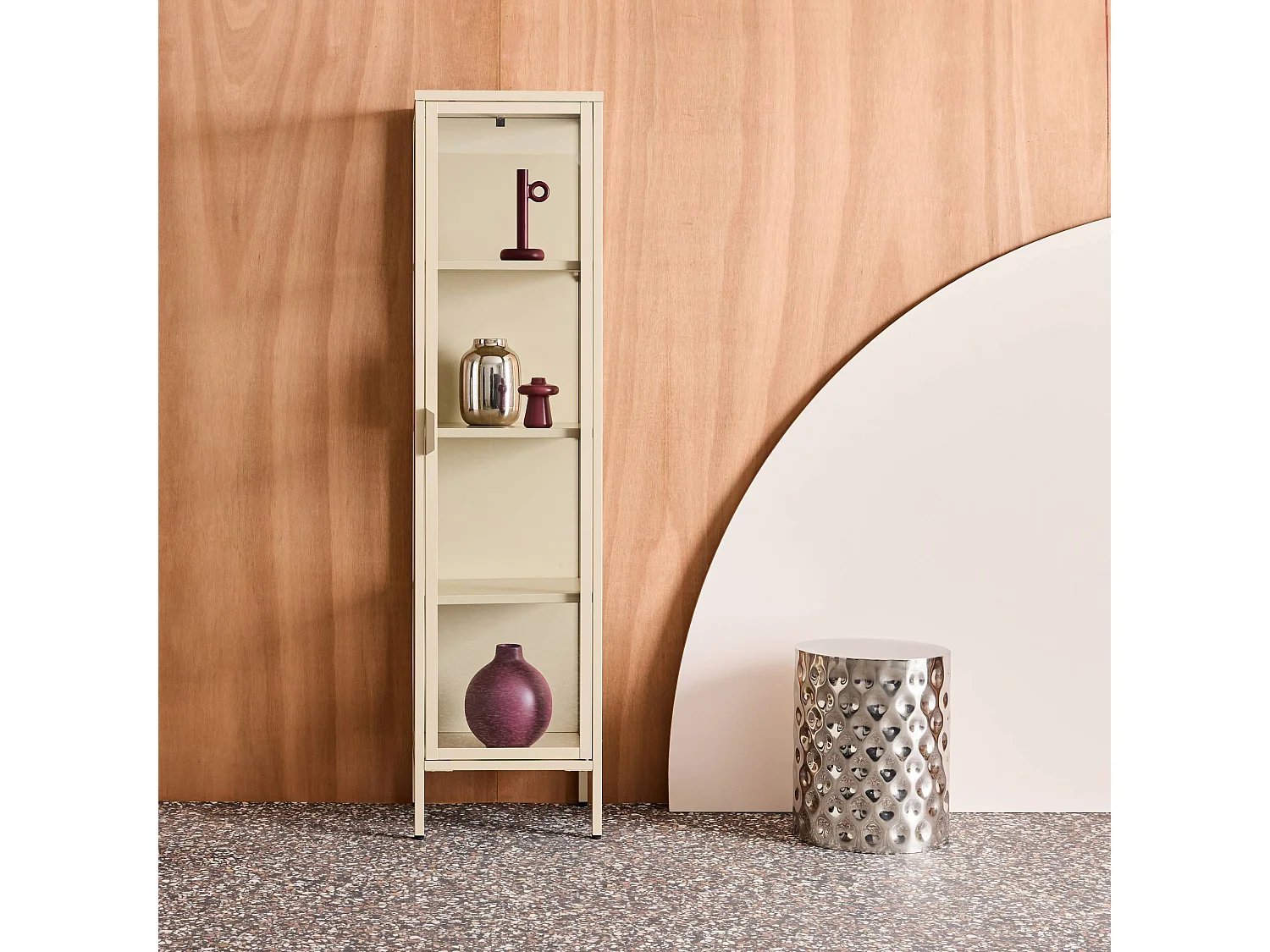 Buffet. vaisselier acier et verre trempé 1 porte 160cm beige - Arkansas