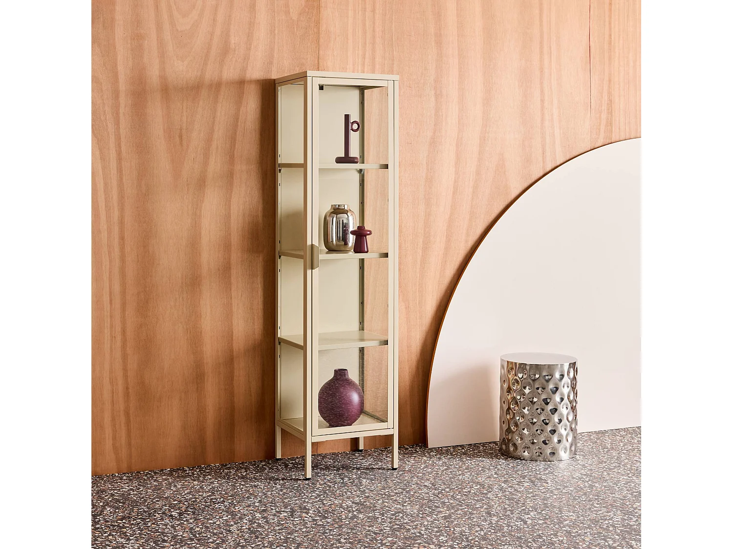 Buffet. vaisselier acier et verre trempé 1 porte 160cm beige - Arkansas