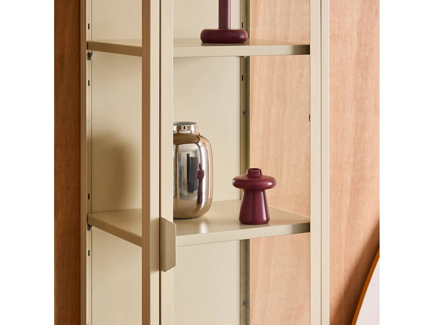 Buffet. vaisselier acier et verre trempé 1 porte 160cm beige - Arkansas