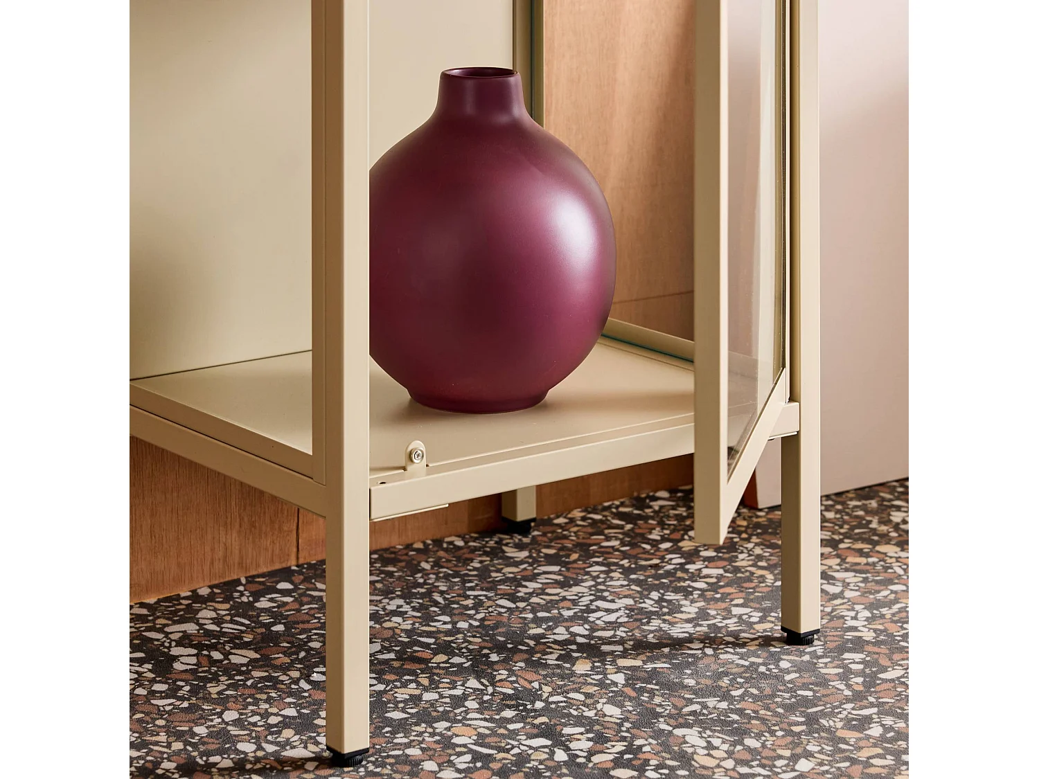 Buffet. vaisselier acier et verre trempé 1 porte 160cm beige - Arkansas