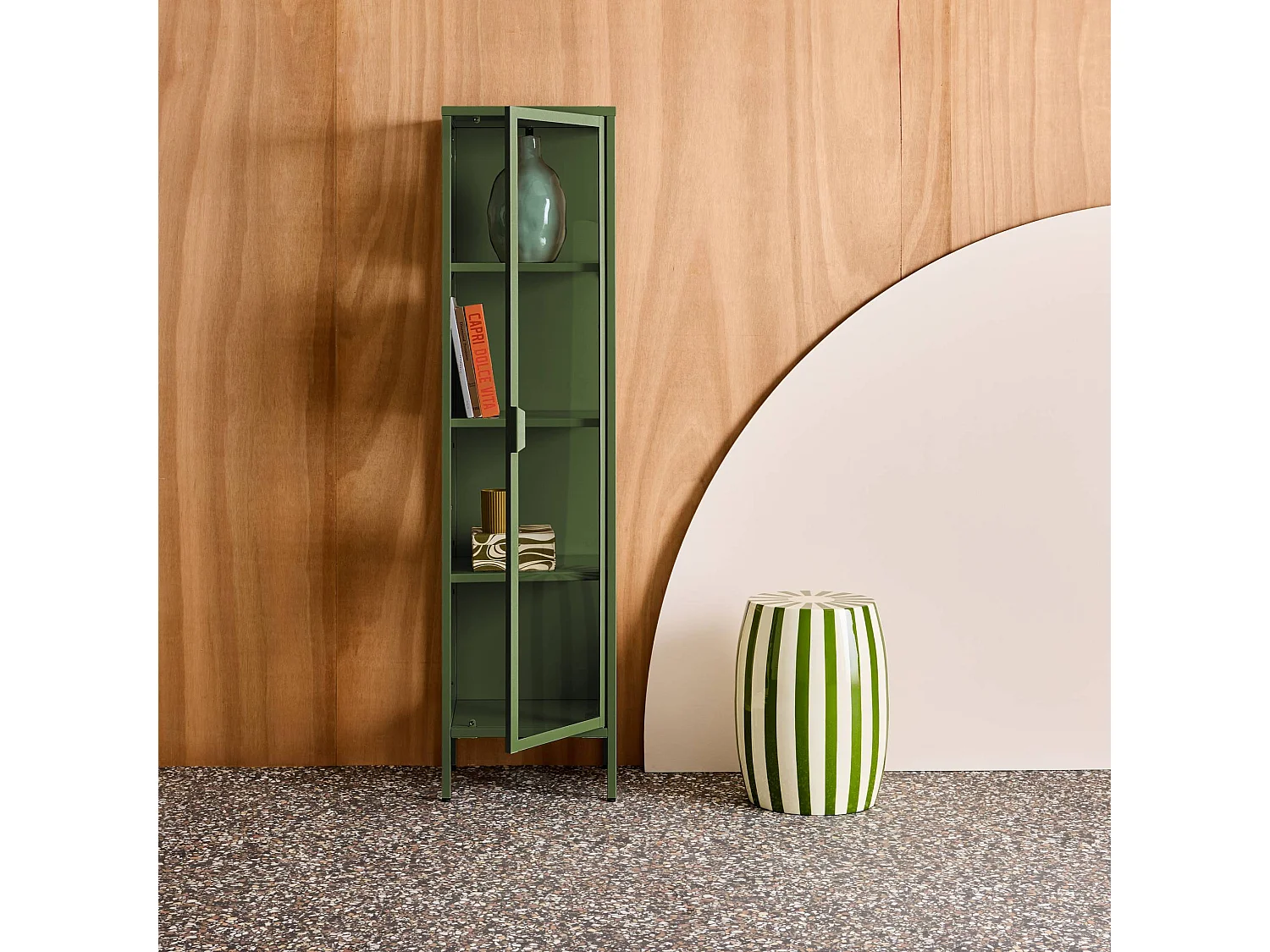 Buffet. vaisselier acier et verre trempé 1 porte 160cm vert - Arkansas