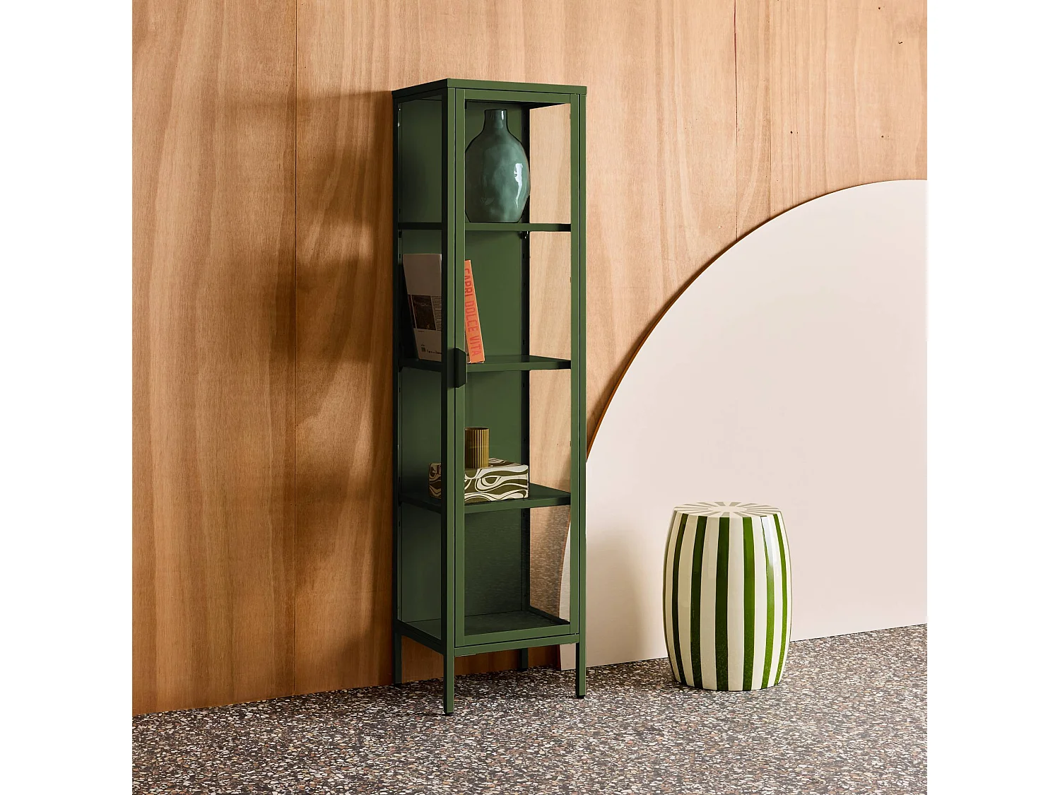 Buffet. vaisselier acier et verre trempé 1 porte 160cm vert - Arkansas