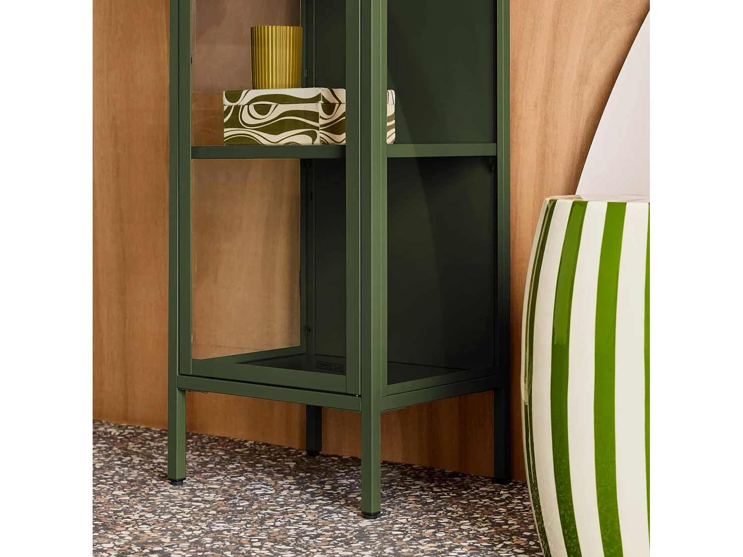 Buffet. vaisselier acier et verre trempé 1 porte 160cm vert - Arkansas