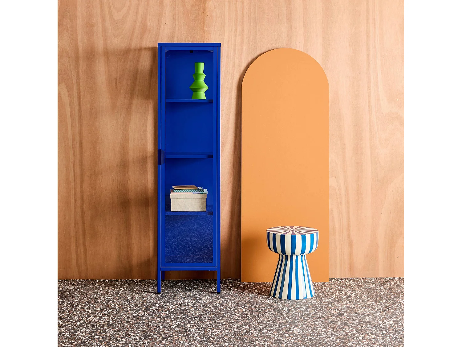 Buffet. vaisselier acier et verre trempé 1 porte 160cm bleu - Arkansas