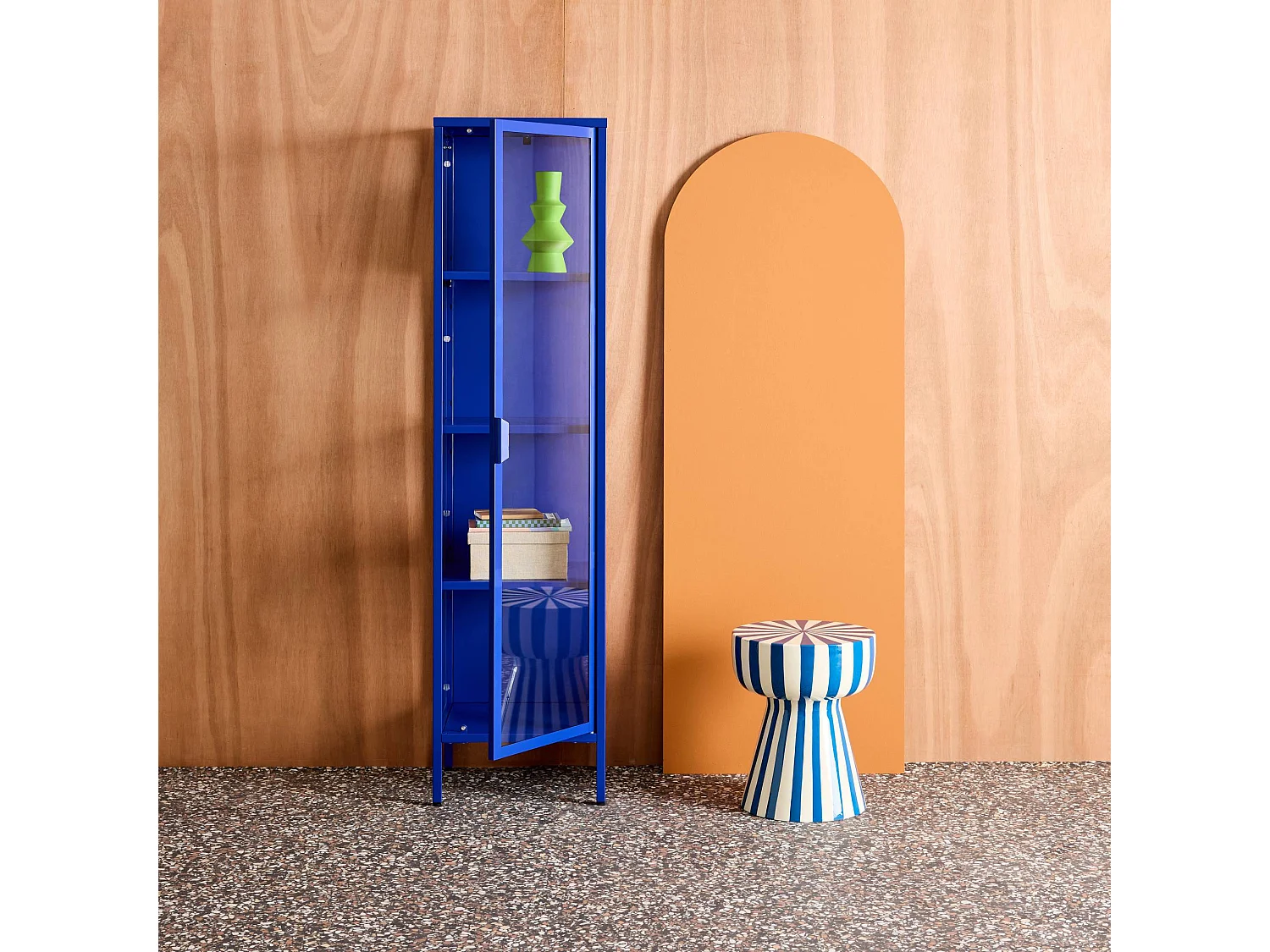 Buffet. vaisselier acier et verre trempé 1 porte 160cm bleu - Arkansas