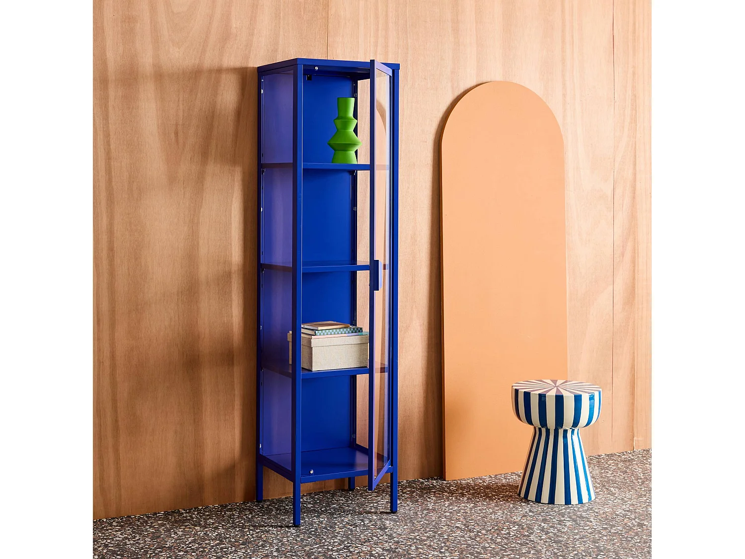 Buffet. vaisselier acier et verre trempé 1 porte 160cm bleu - Arkansas