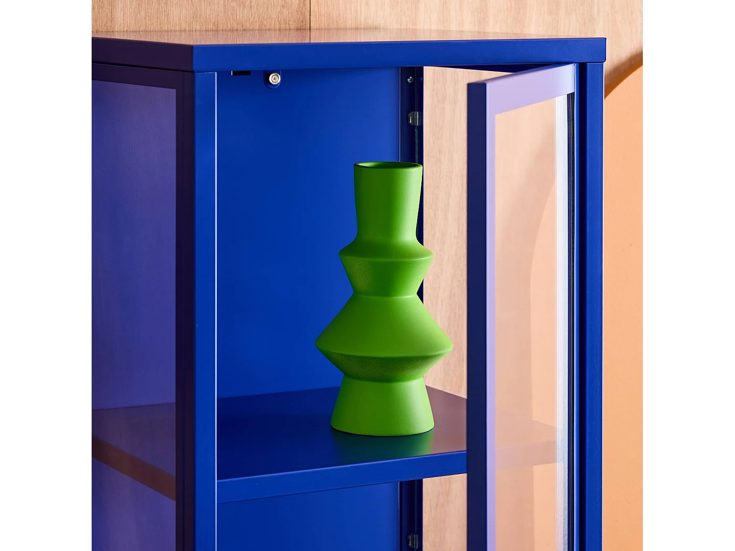 Buffet. vaisselier acier et verre trempé 1 porte 160cm bleu - Arkansas