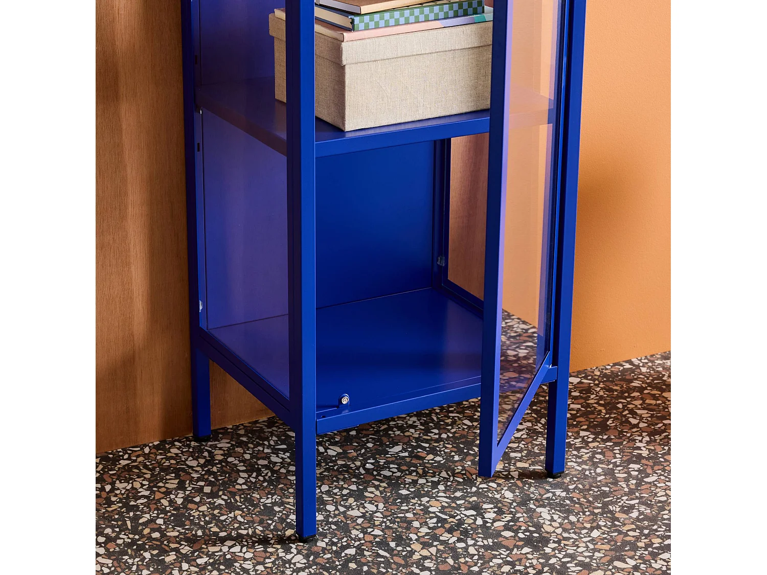 Buffet. vaisselier acier et verre trempé 1 porte 160cm bleu - Arkansas