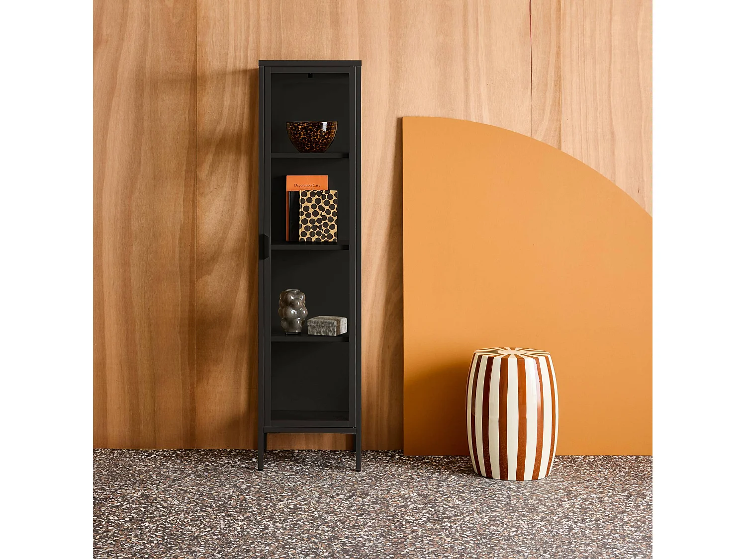 Buffet. vaisselier acier et verre trempé 1 porte 160cm noir - Arkansas