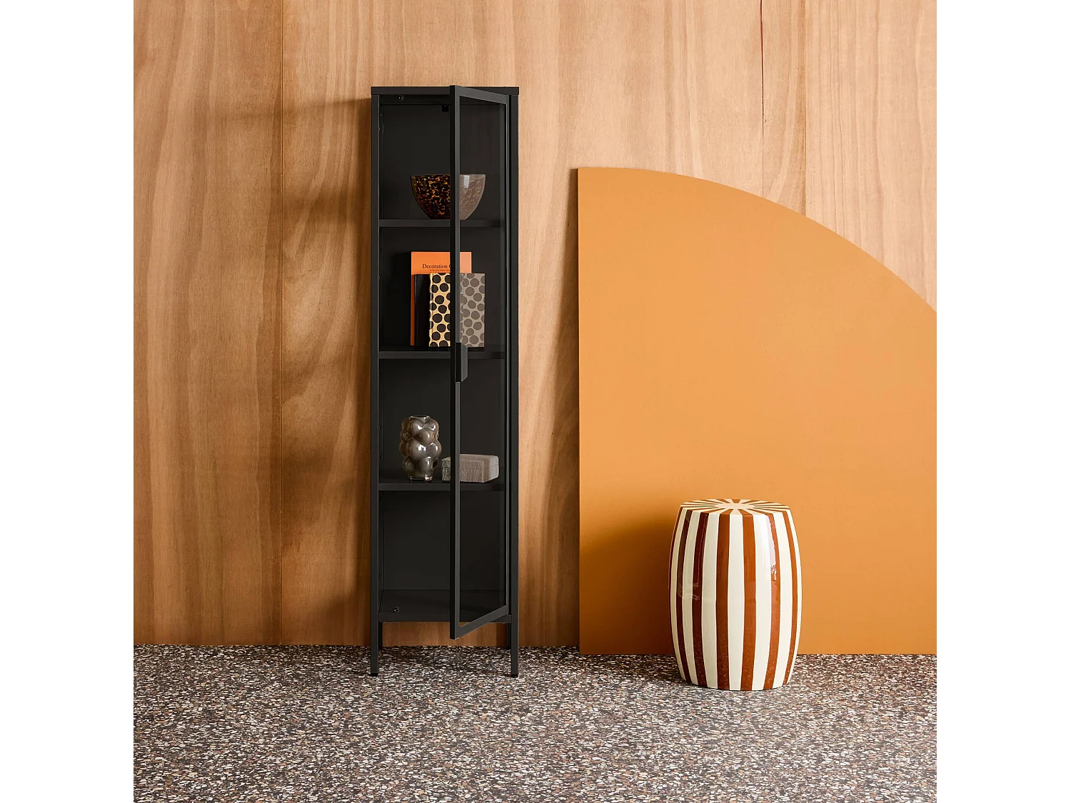 Buffet. vaisselier acier et verre trempé 1 porte 160cm noir - Arkansas