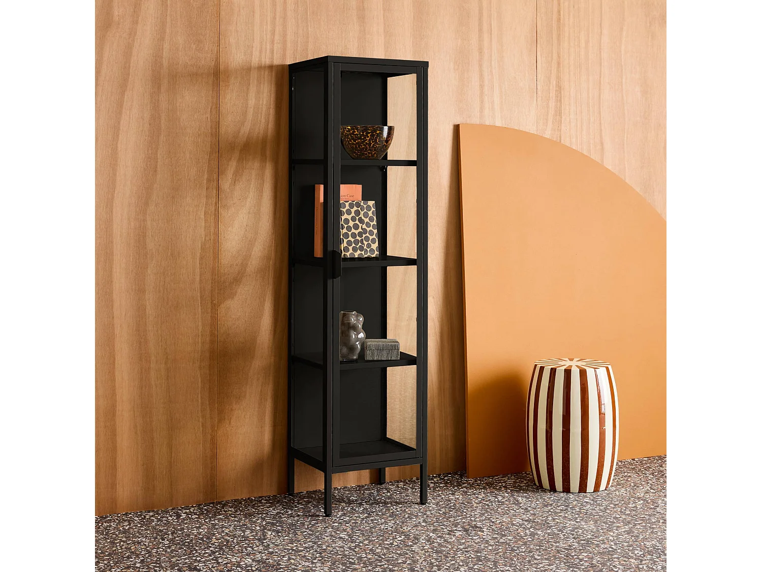 Buffet. vaisselier acier et verre trempé 1 porte 160cm noir - Arkansas