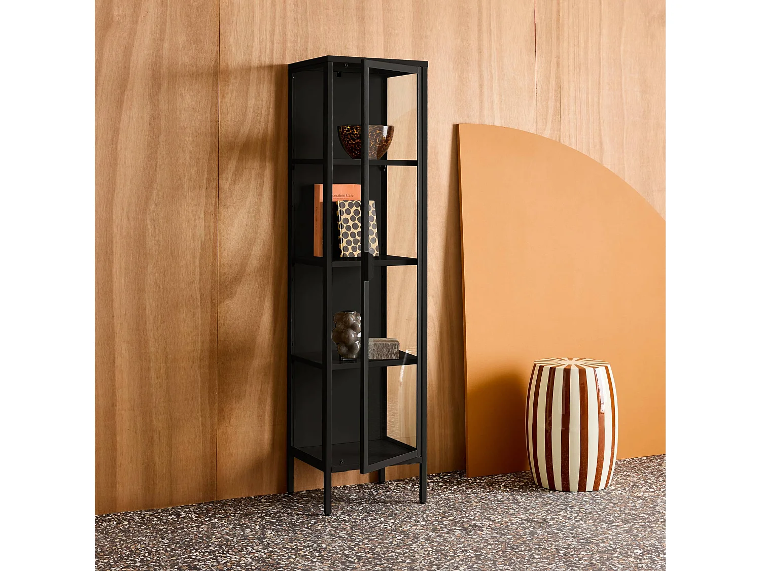 Buffet. vaisselier acier et verre trempé 1 porte 160cm noir - Arkansas