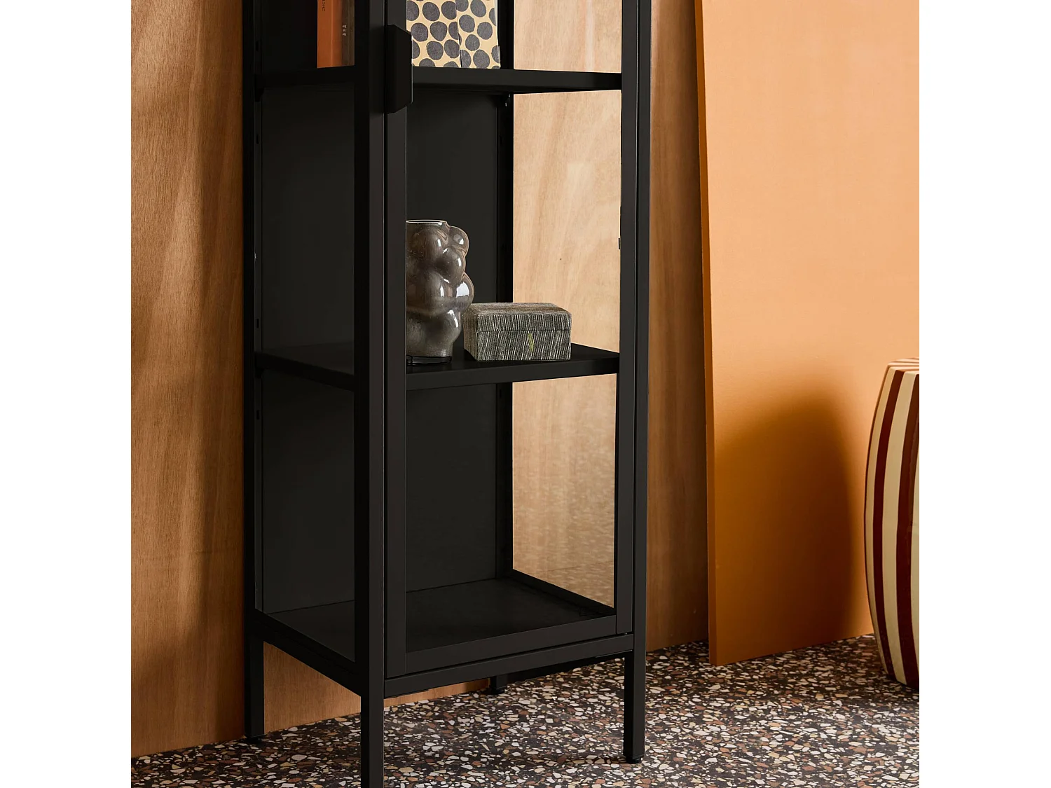 Buffet. vaisselier acier et verre trempé 1 porte 160cm noir - Arkansas