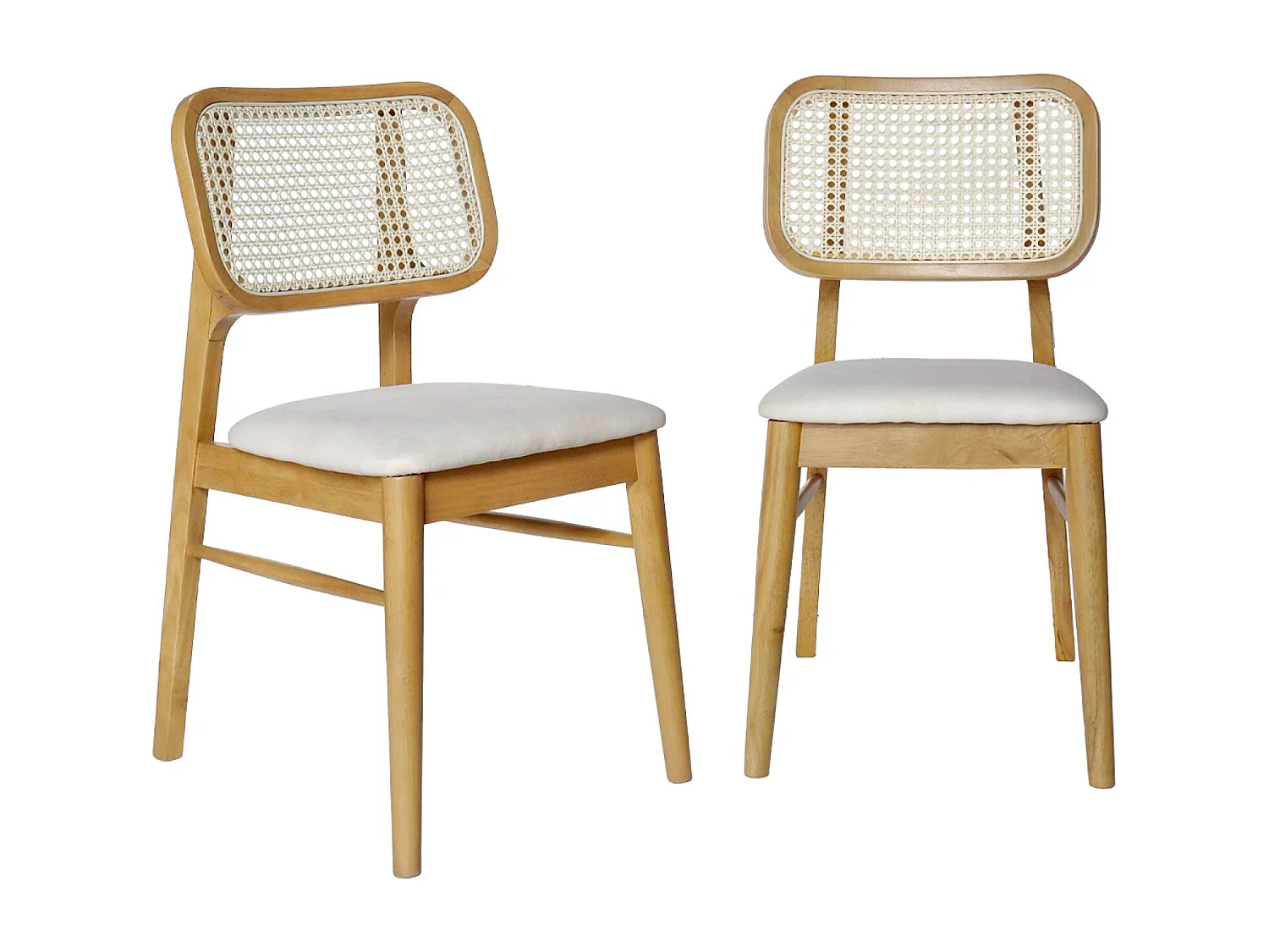 Silla bohemia de madera de hevea y rejilla, set de 2 roble