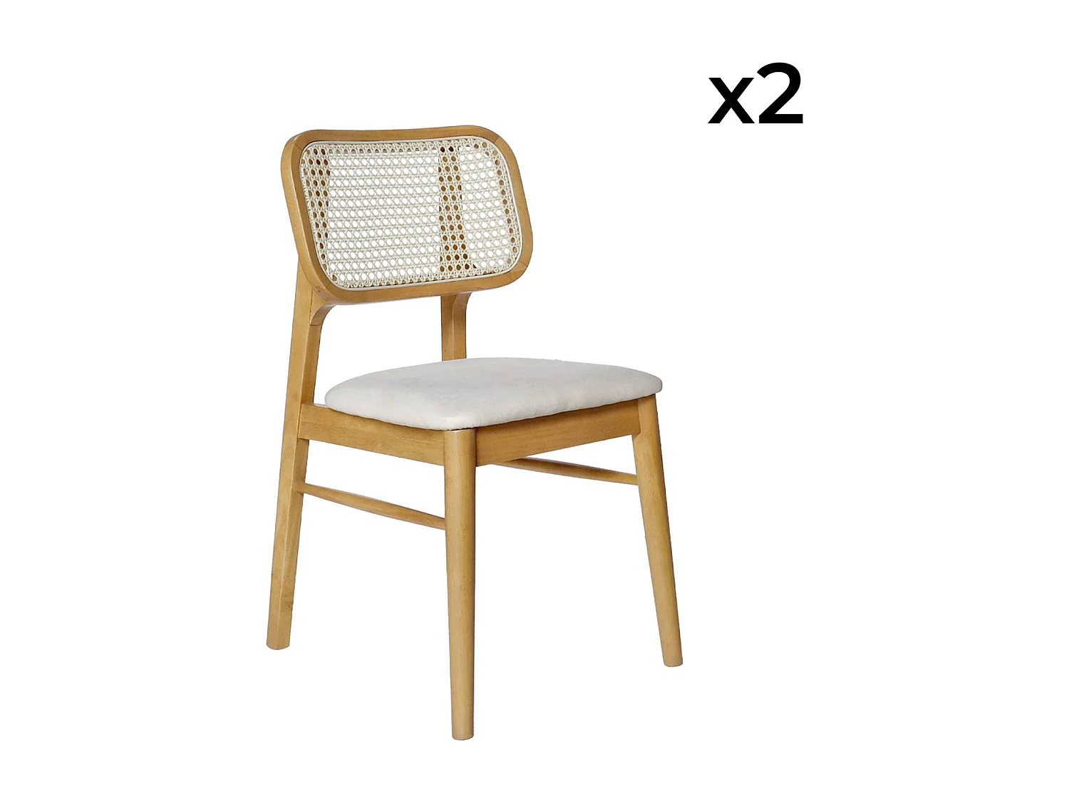 Silla bohemia de madera de hevea y rejilla, set de 2 roble