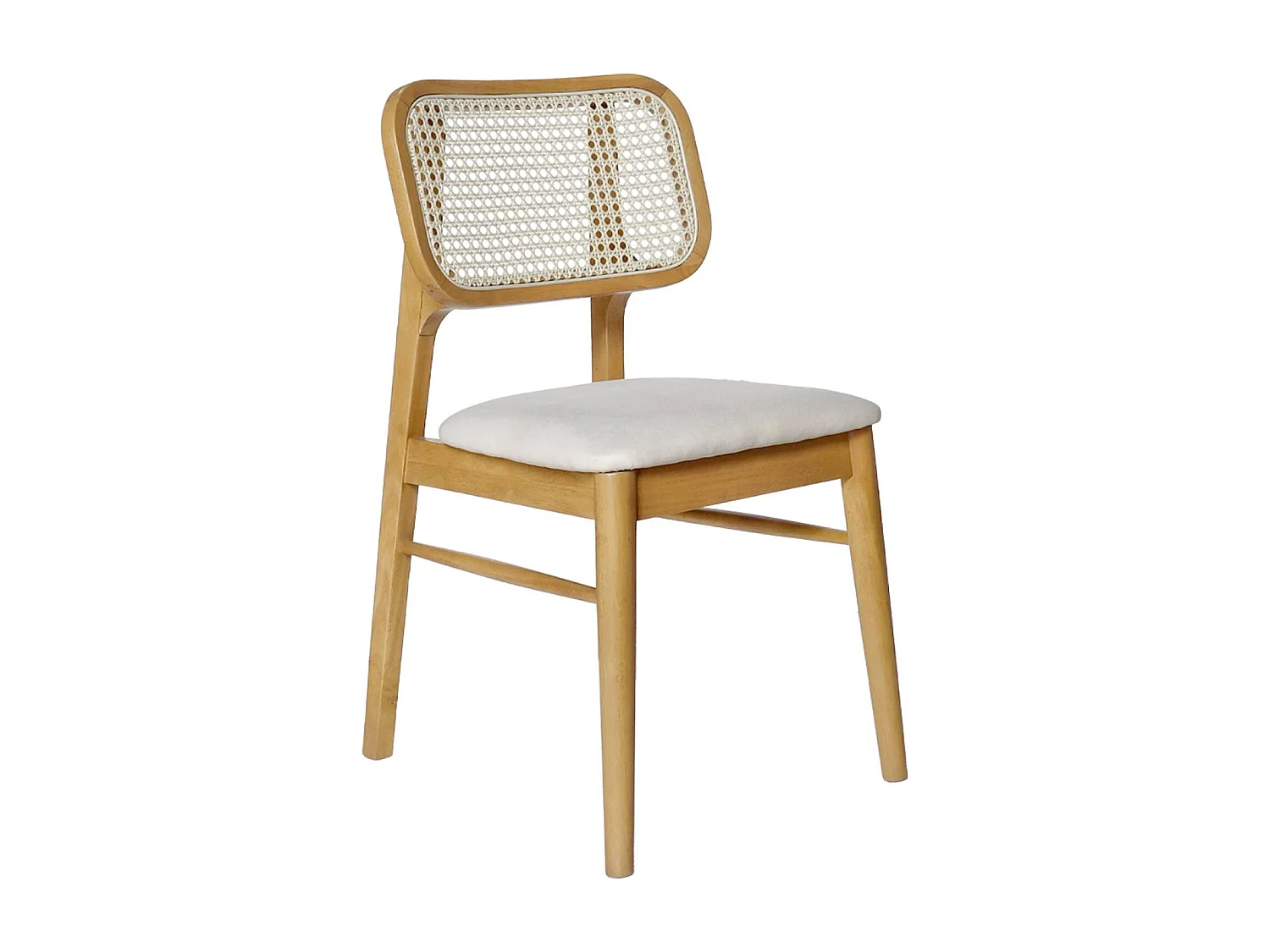 Silla bohemia de madera de hevea y rejilla, set de 2 roble