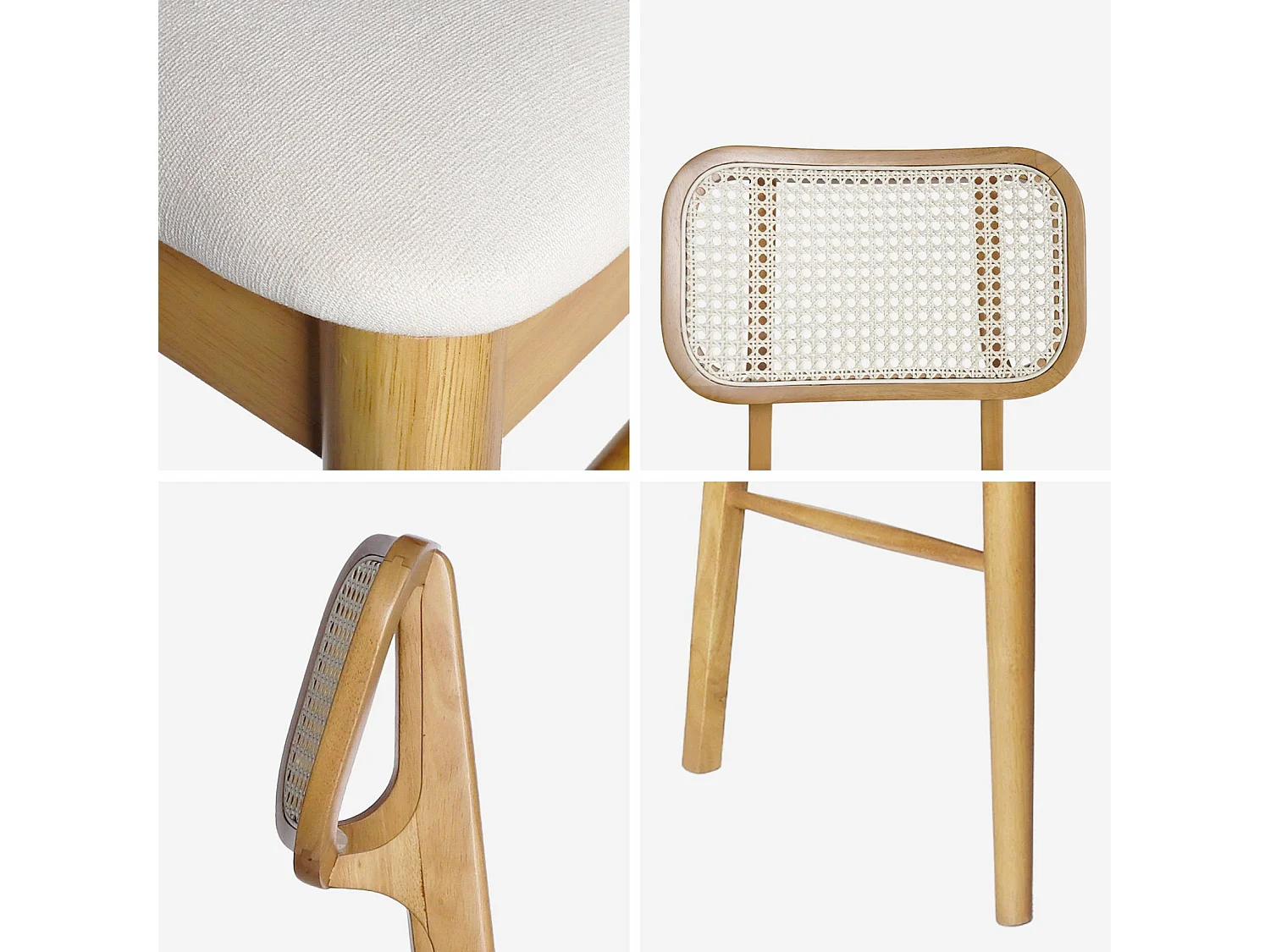 Silla bohemia de madera de hevea y rejilla, set de 2 roble