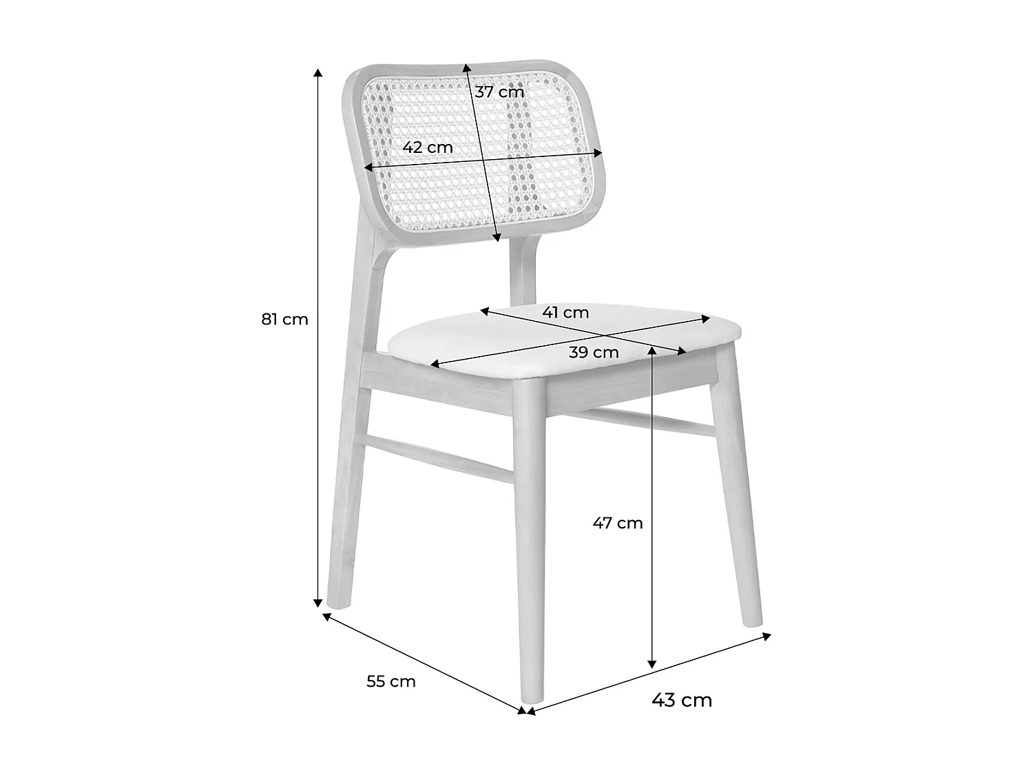 Silla bohemia de madera de hevea y rejilla, set de 2 roble