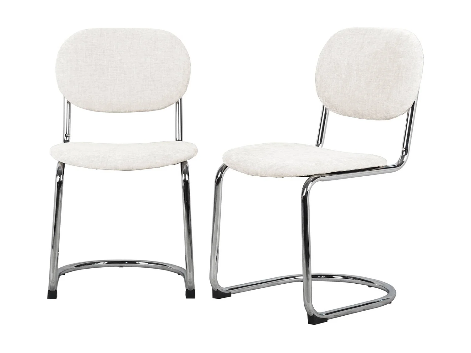 Set 2 sedie arrotondate metallo, tessuto ciniglia e gambe cromate,