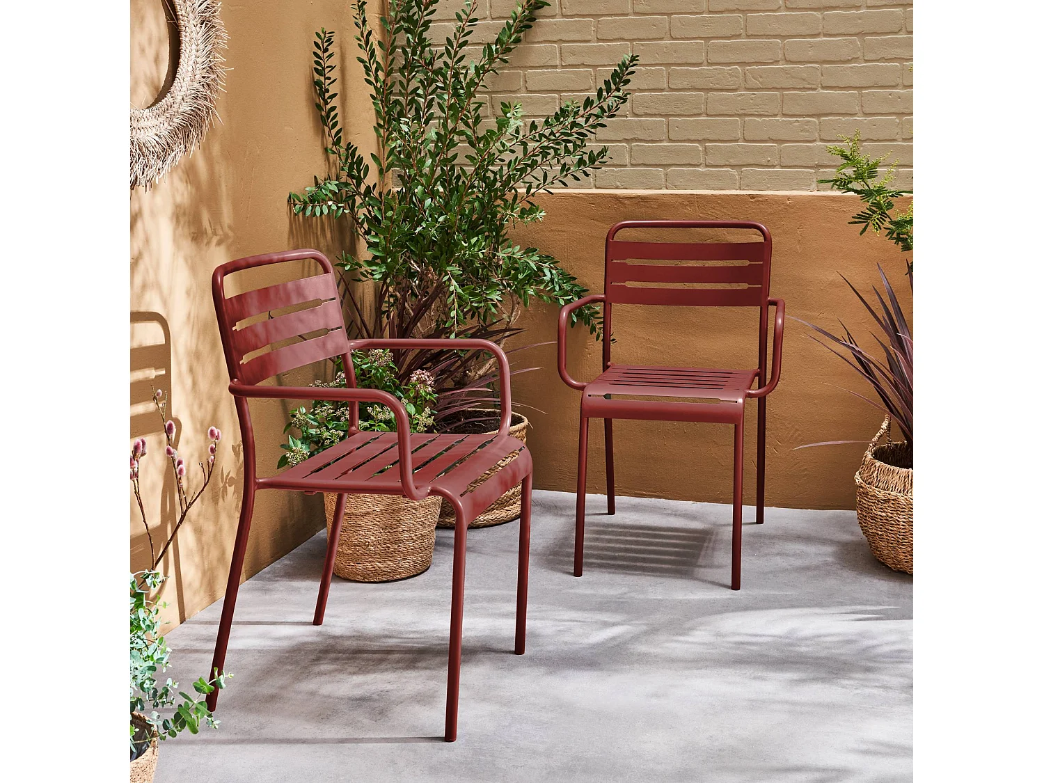 Sillón de jardín bistró de acero, set de 2 tierra de siena