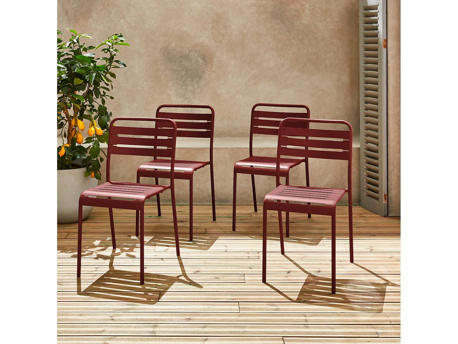 Lot de 4 chaises de jardin acier. 4 places. terre de sienne. Amelia. L44 x P52 x H79cm