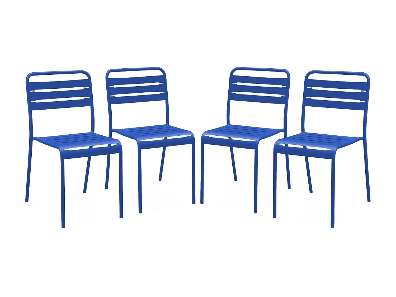 Lot de 4 chaises de jardin acier. 4 places. bleu électrique. Amelia. L44 x P52 x H79cm