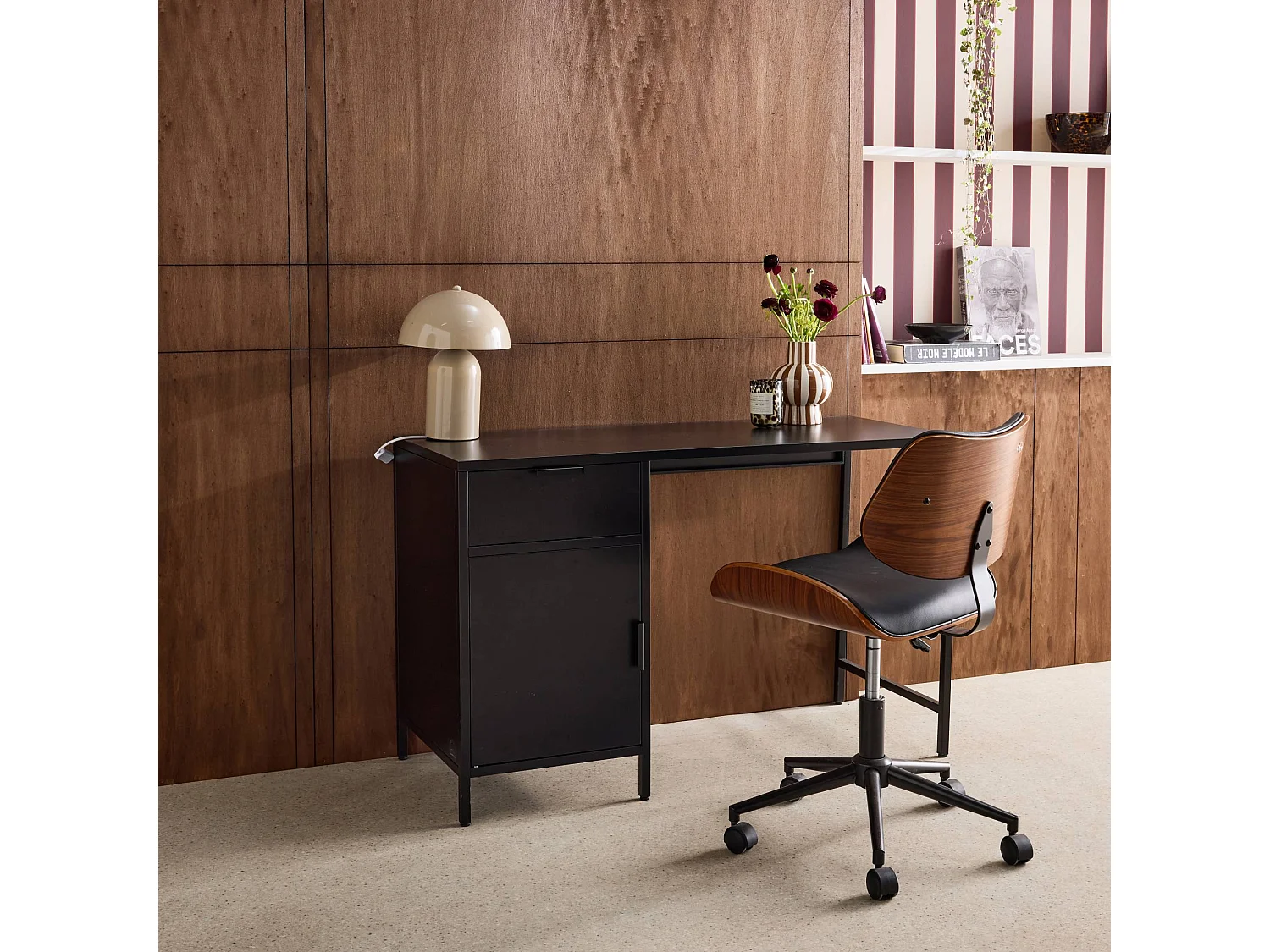 Scrivania per bambini in acciaio laminato, 1 cassetto, nero