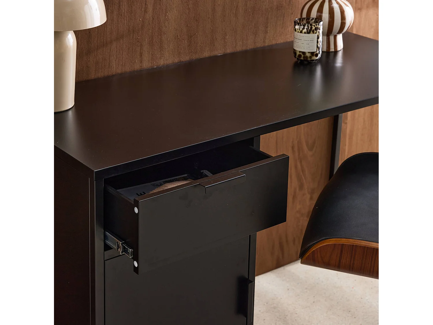 Scrivania per bambini in acciaio laminato, 1 cassetto, nero