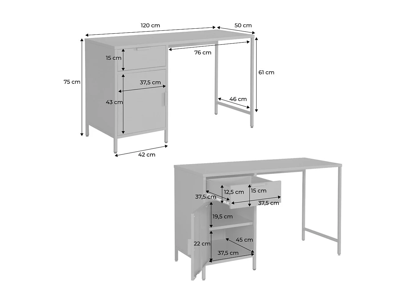 Scrivania per bambini in acciaio laminato, 1 cassetto, nero