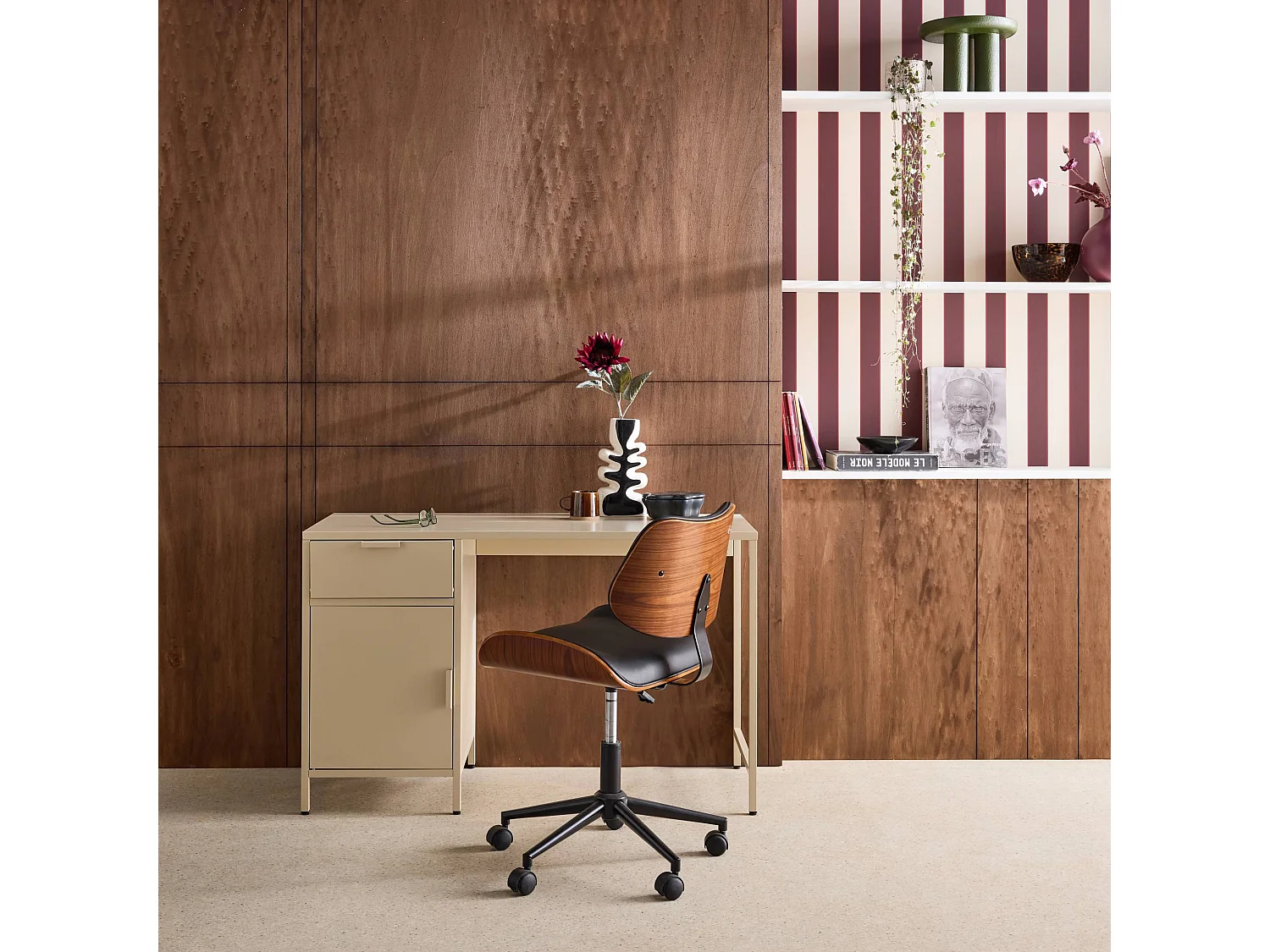 Scrivania per bambini in acciaio laminato, 1 cassetto, beige