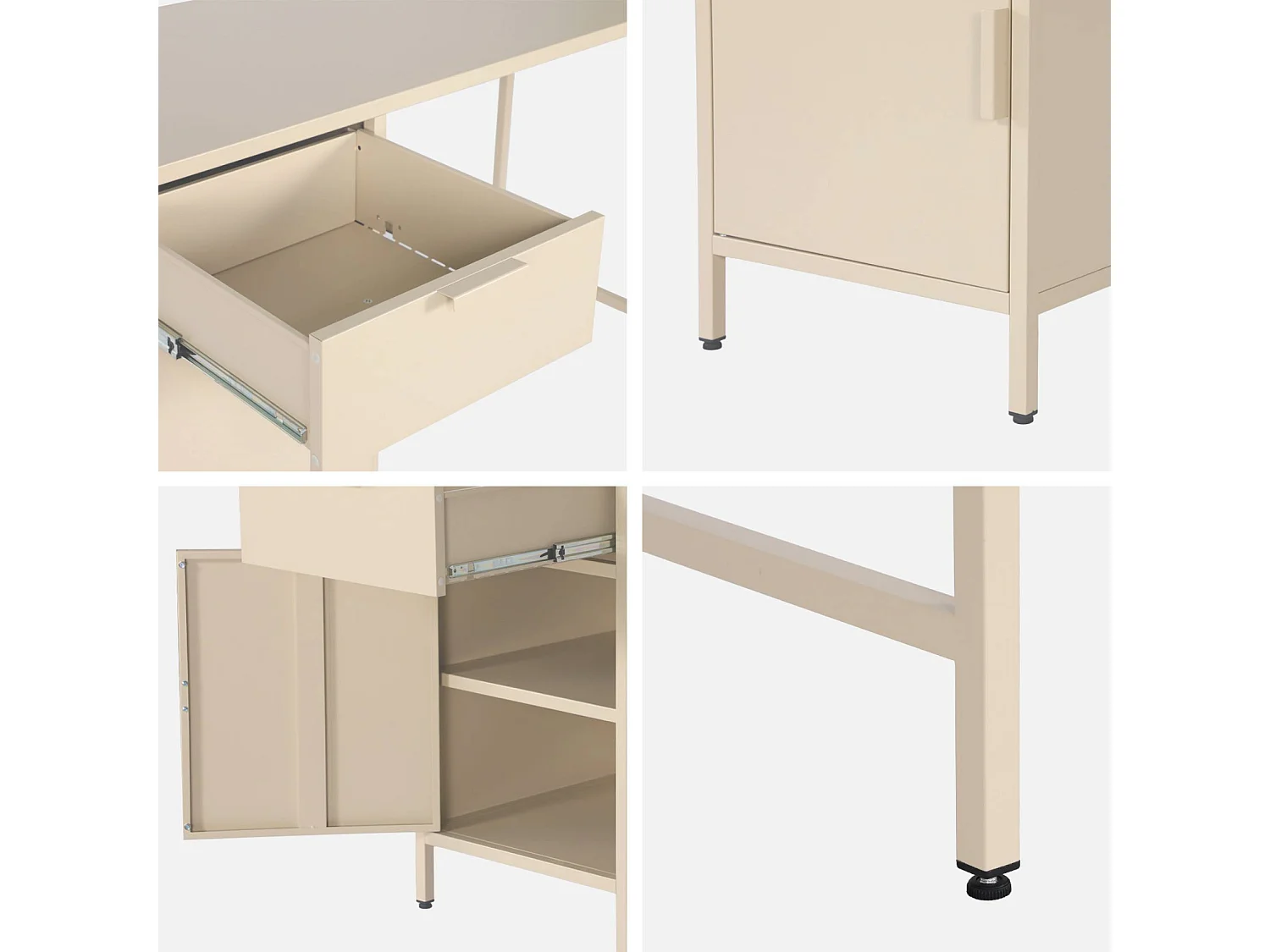 Scrivania per bambini in acciaio laminato, 1 cassetto, beige