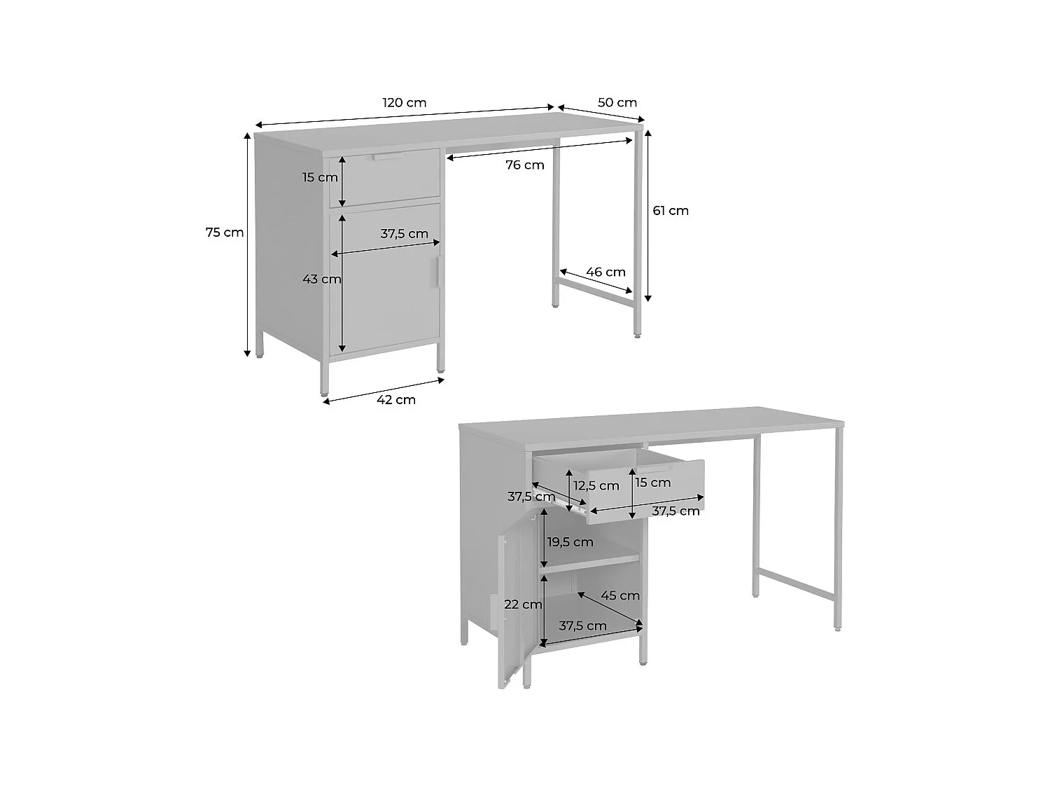 Scrivania per bambini in acciaio laminato, 1 cassetto, verde kaki