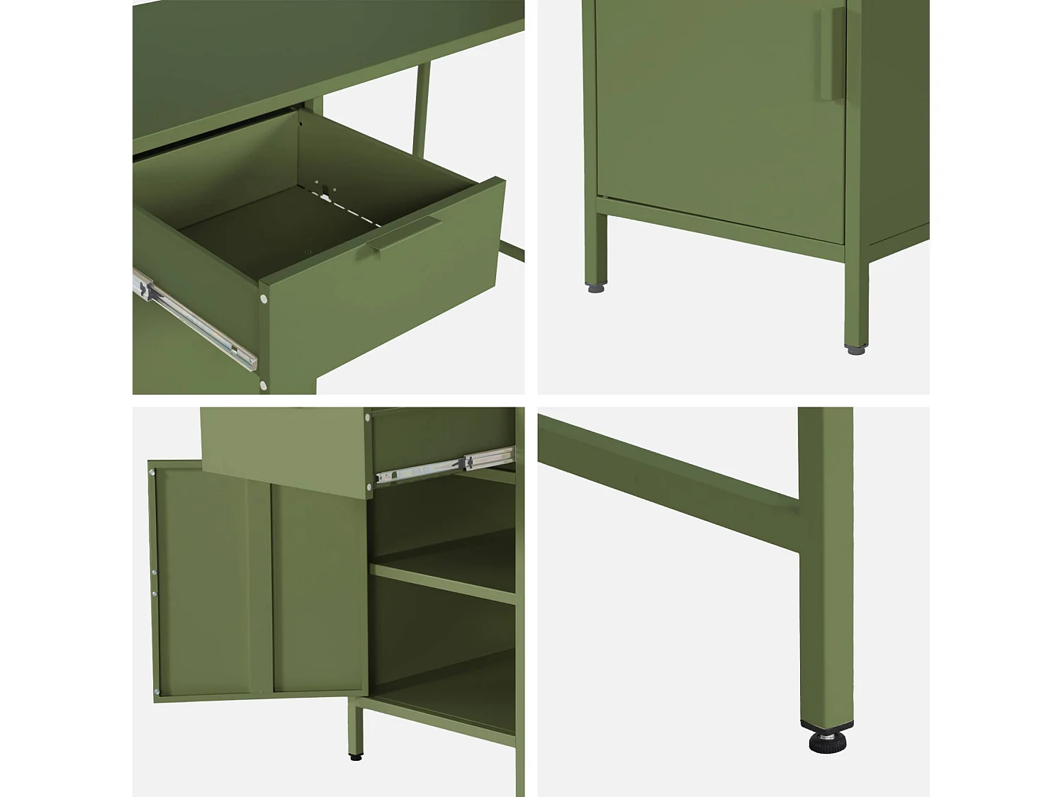 Scrivania per bambini in acciaio laminato, 1 cassetto, verde kaki