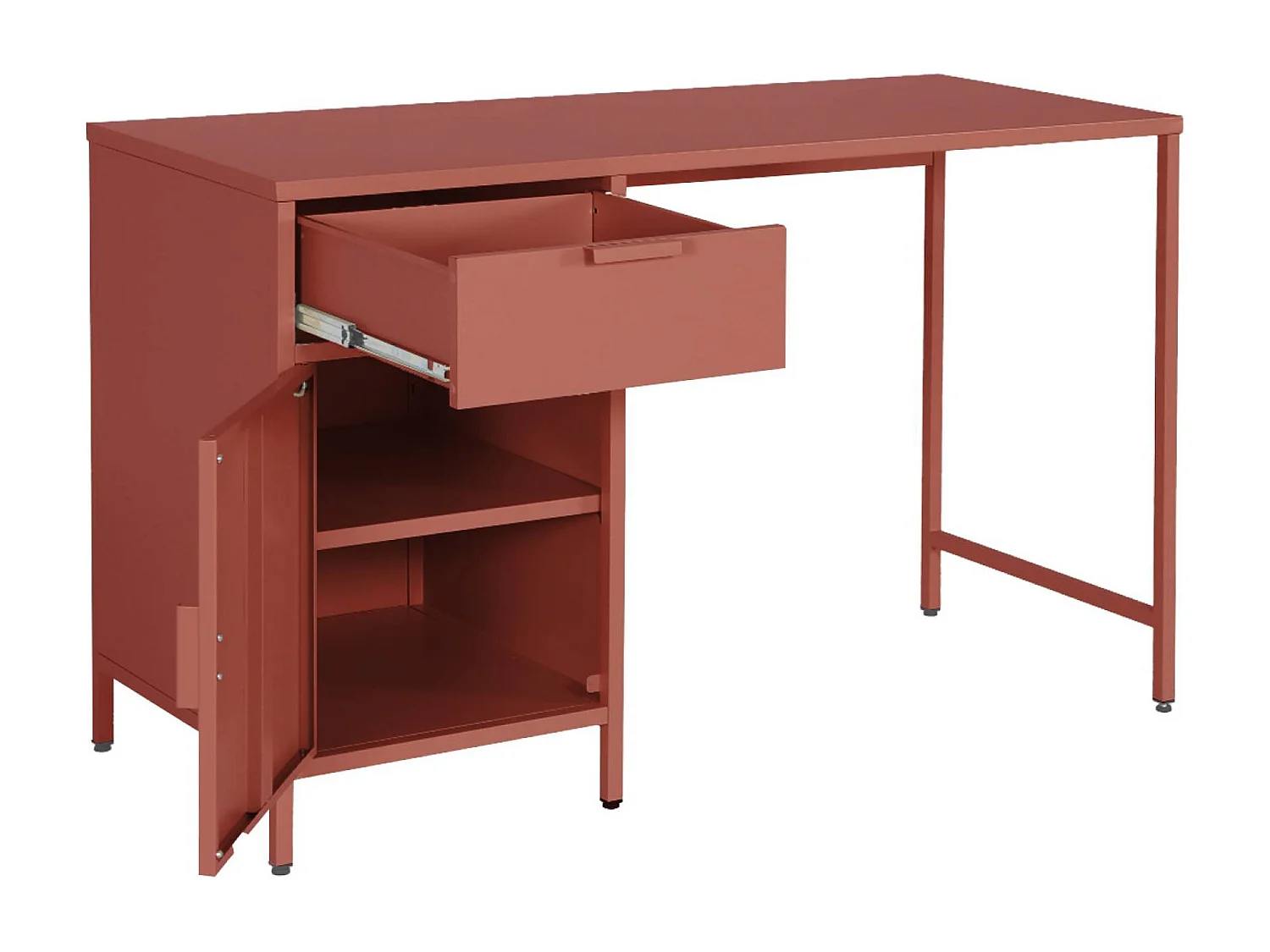 Scrivania per bambini in acciaio laminato, 1 cassetto, terracotta