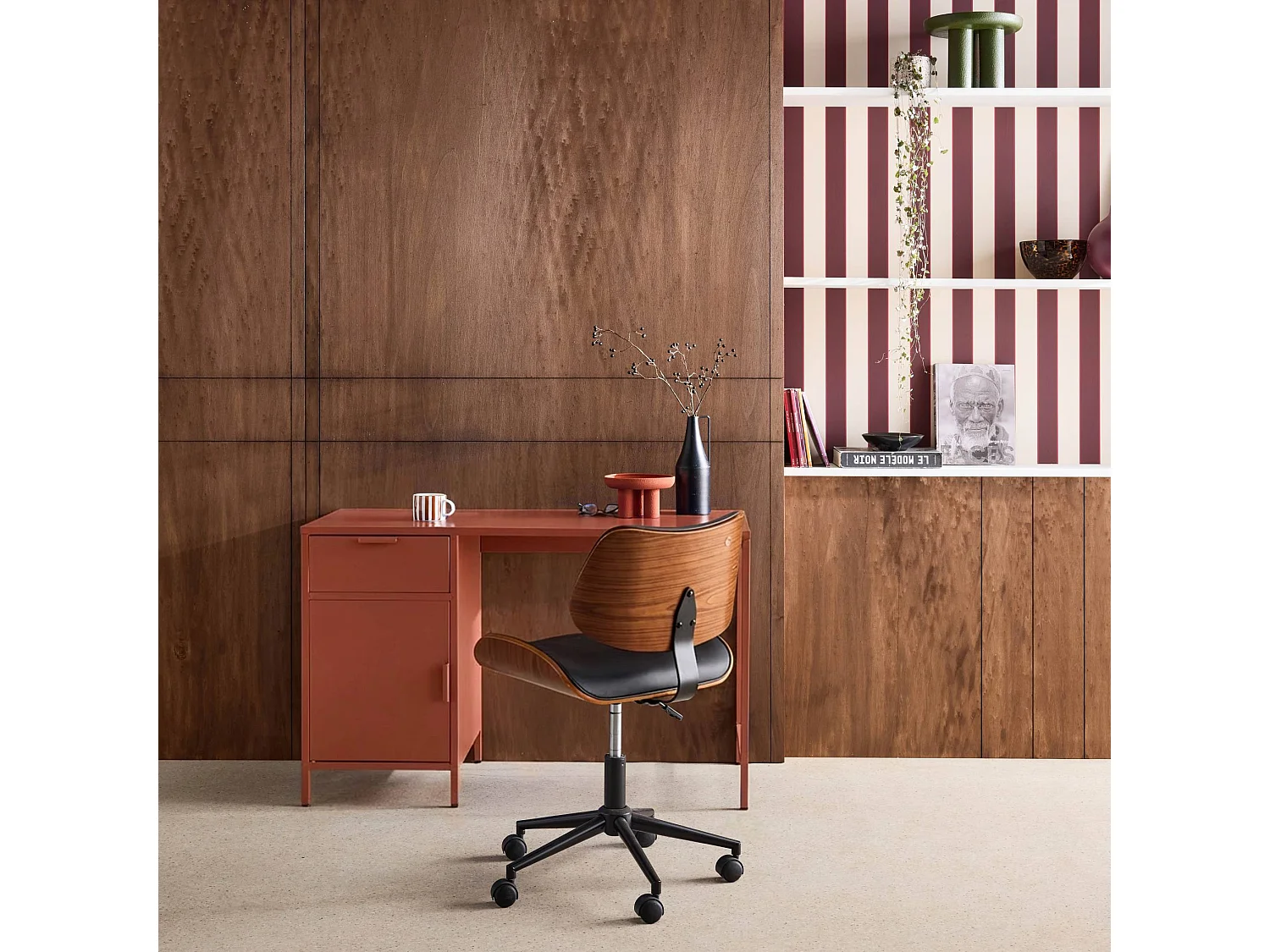 Bureau enfant acier laminé 1 tiroir. terracotta.  L 120 x P 50 x H 75 cm