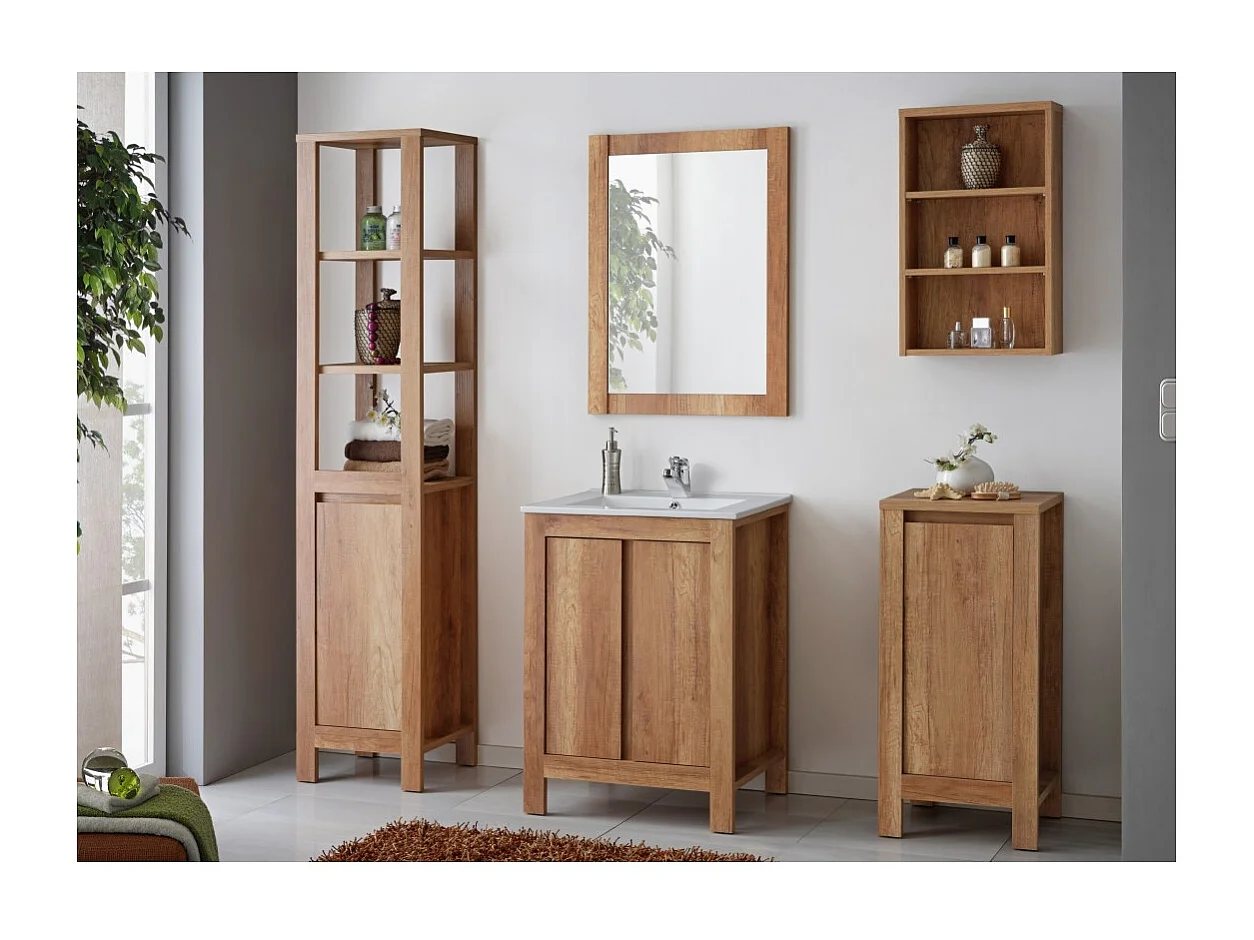 Mueble de almacenamiento KALUNA 86 cm – Color madera de nogal – Estilo rústico para colocar