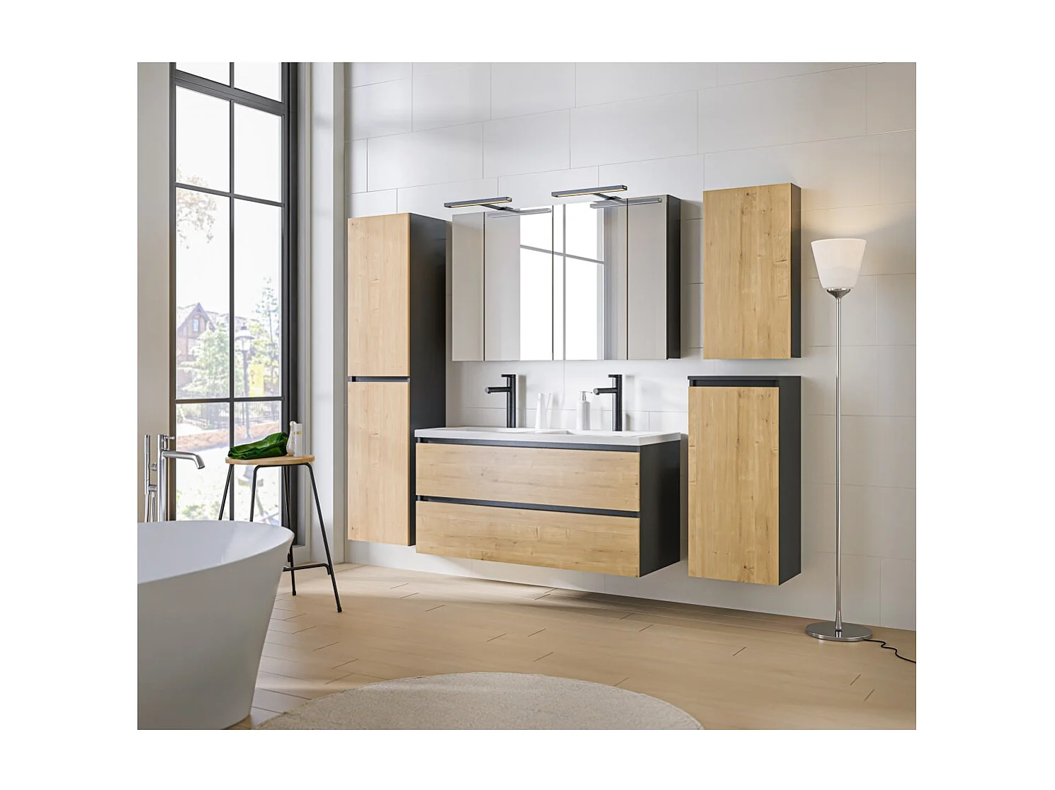 Colonne de rangement TAMO – 1 porte – Coloris gris anthracite – L40 × P16 × H75 cm – À suspendre